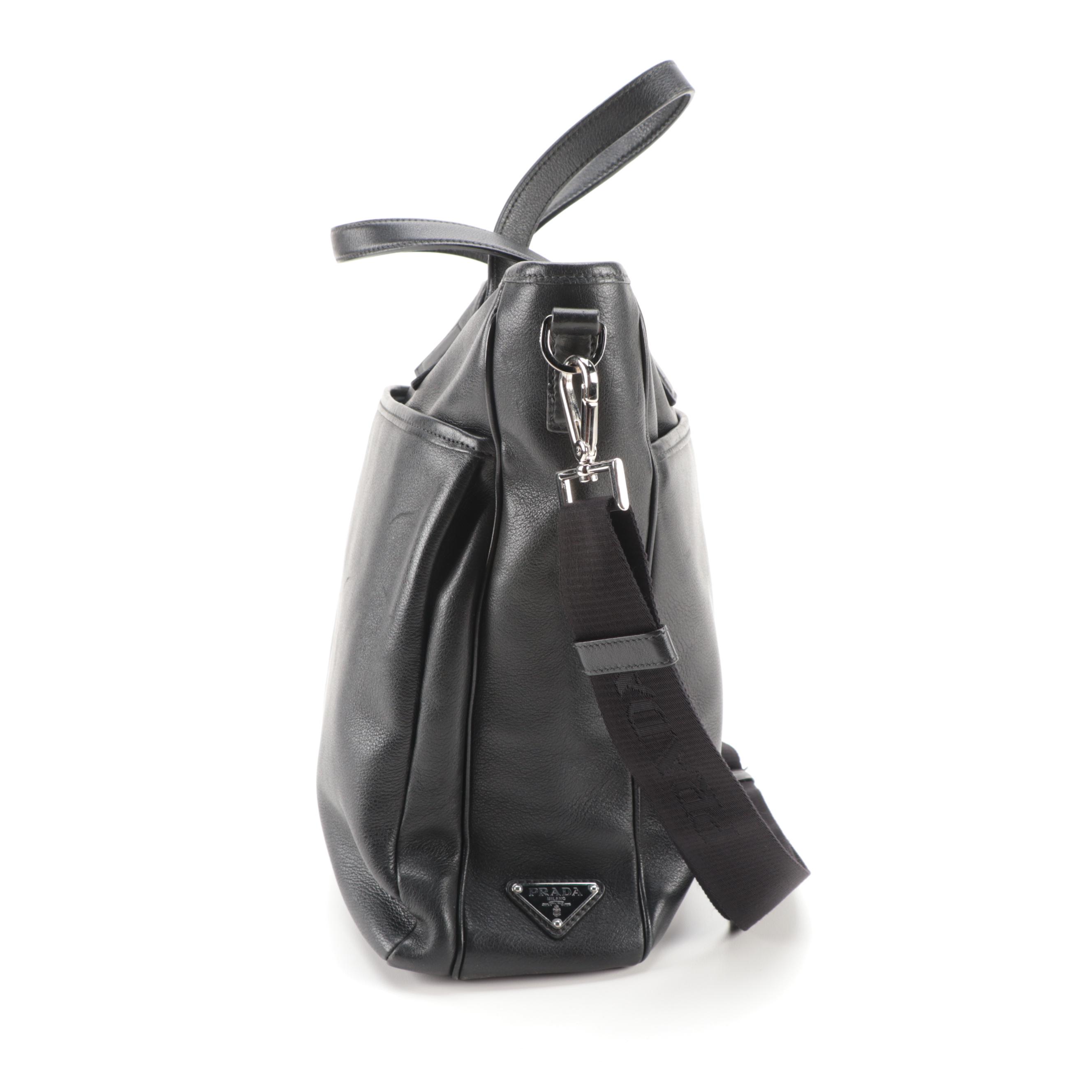 Prada Black Leather Two-Way Shoulder Zip Tote