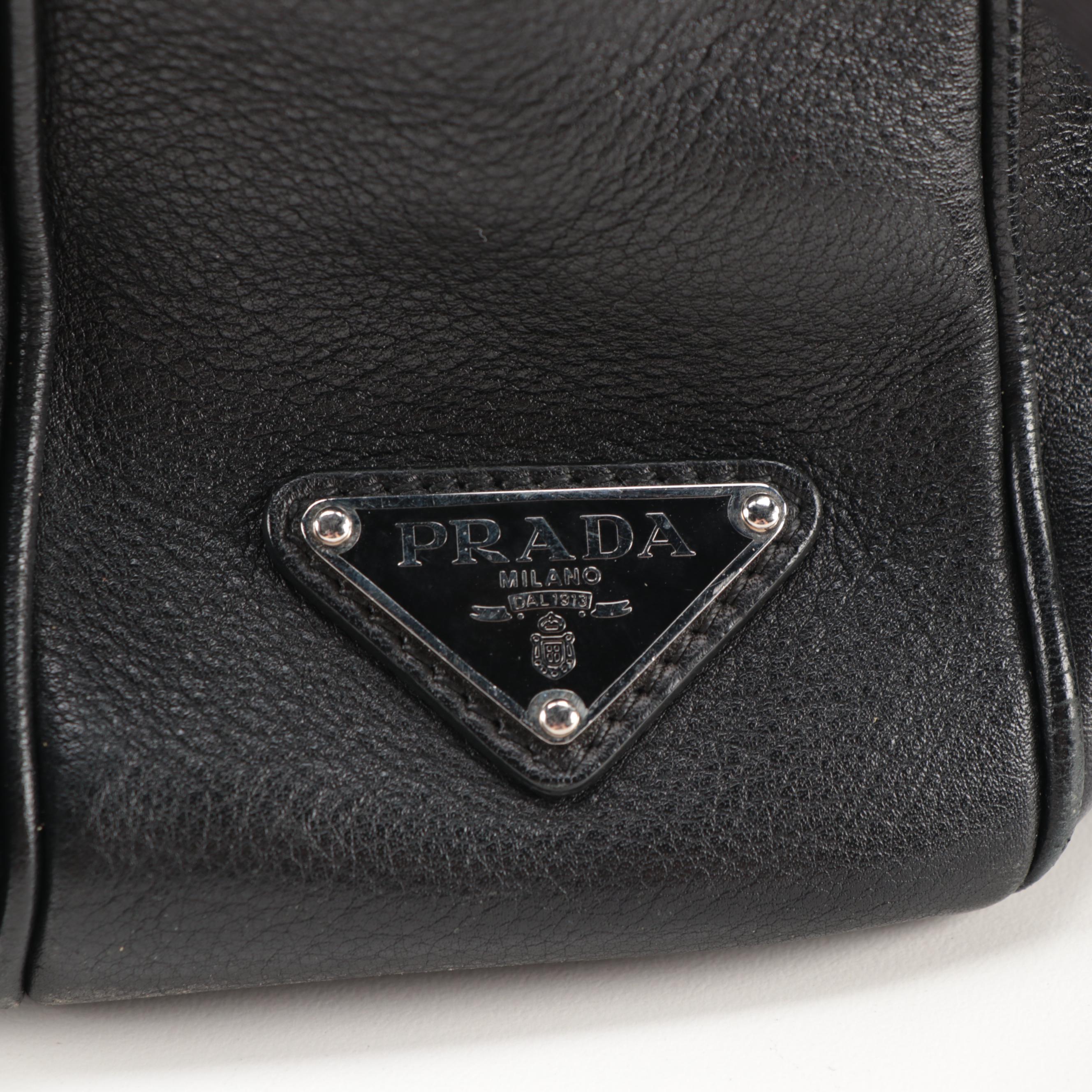 Prada Black Leather Two-Way Shoulder Zip Tote