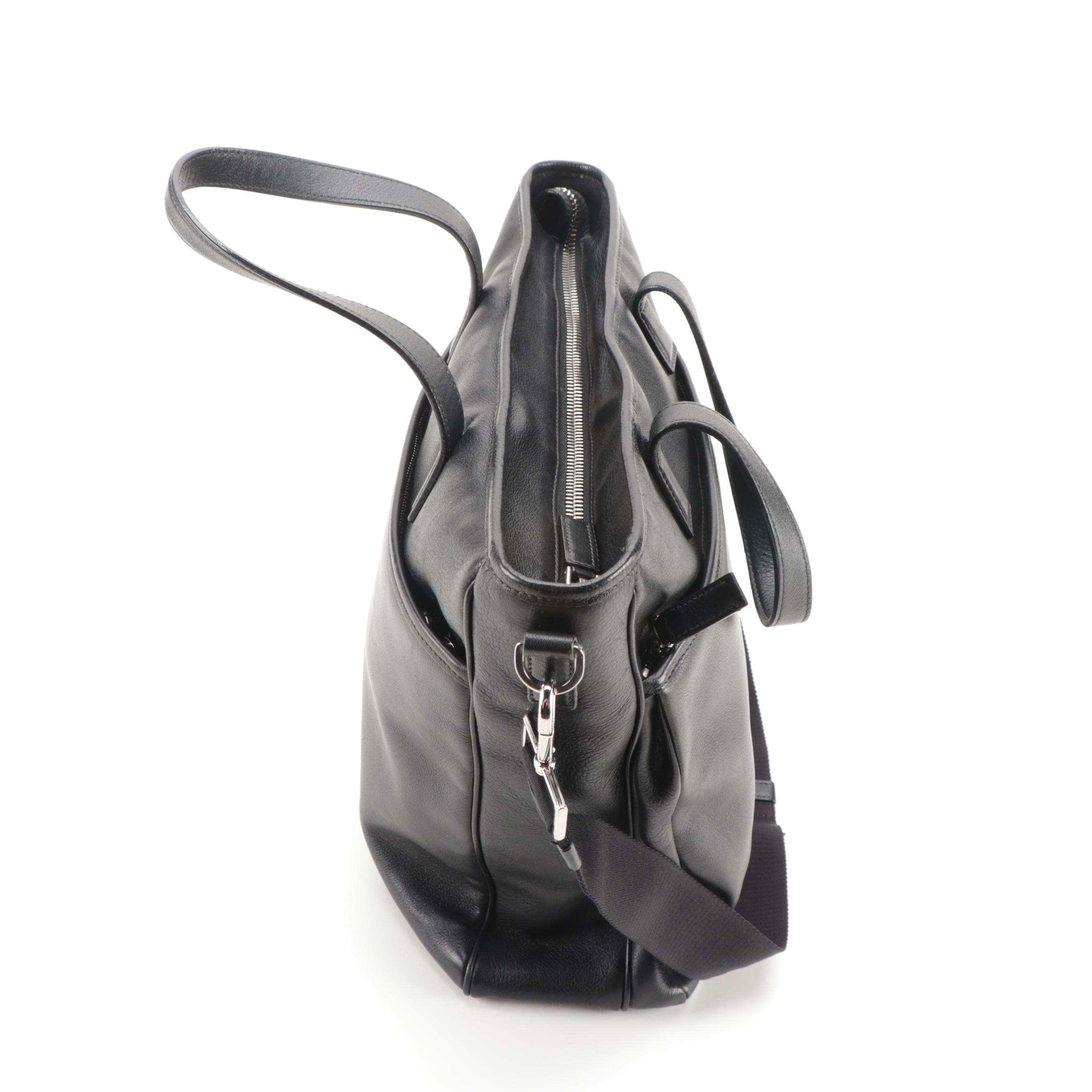 Prada Black Leather Two-Way Shoulder Zip Tote