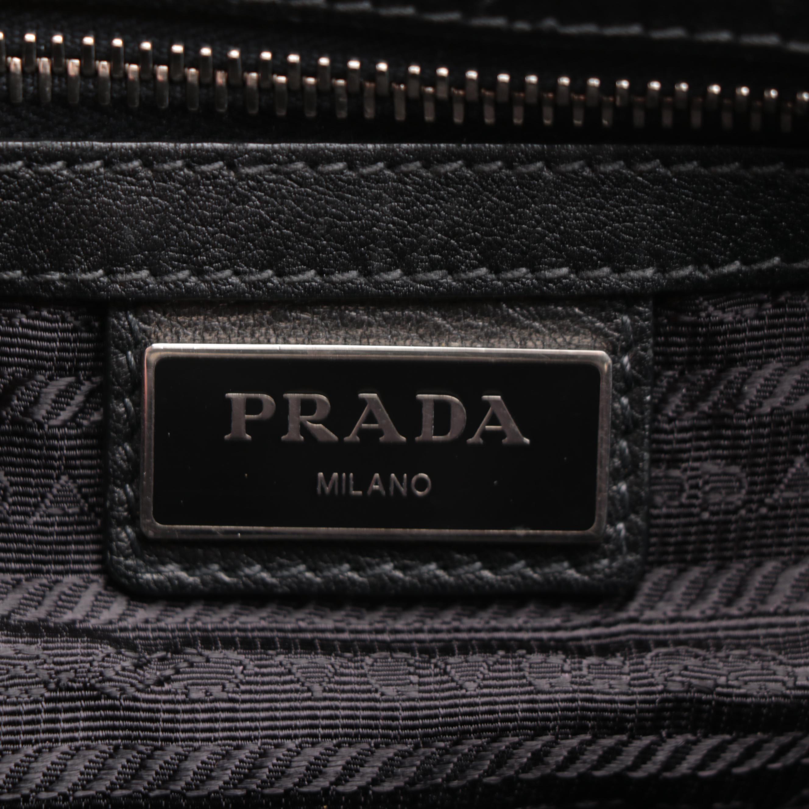Prada Black Leather Two-Way Shoulder Zip Tote