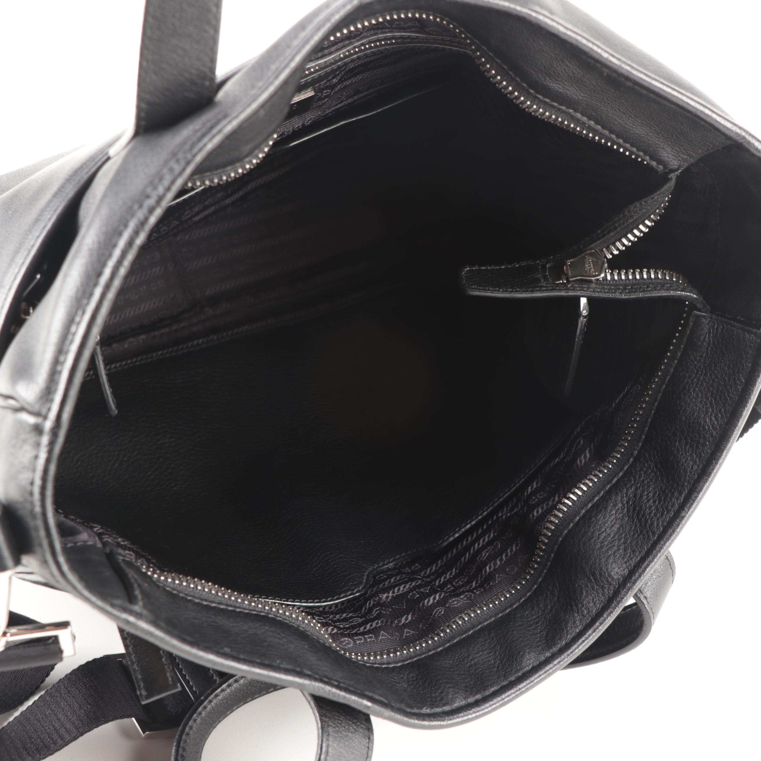 Prada Black Leather Two-Way Shoulder Zip Tote