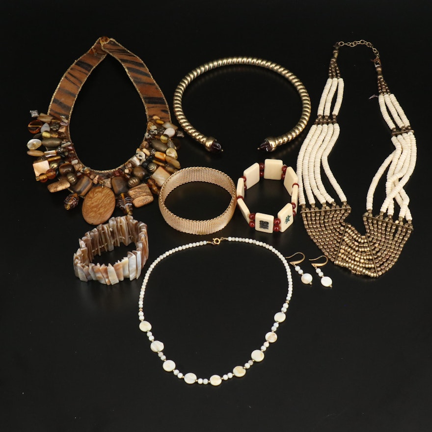 Necklaces and Bracelets Including Mahjong Tiles, Shell and Bone