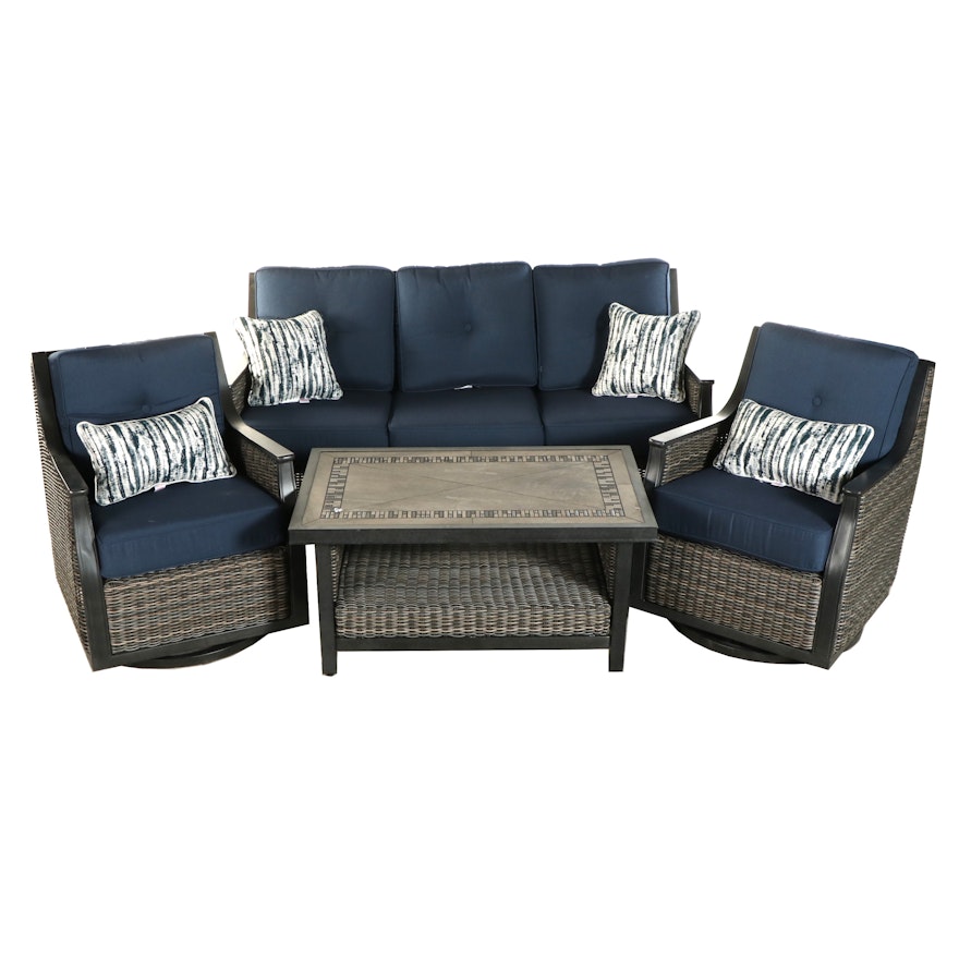 Agio Resin Wicker Upholstered Four-Piece Patio Lounge Set