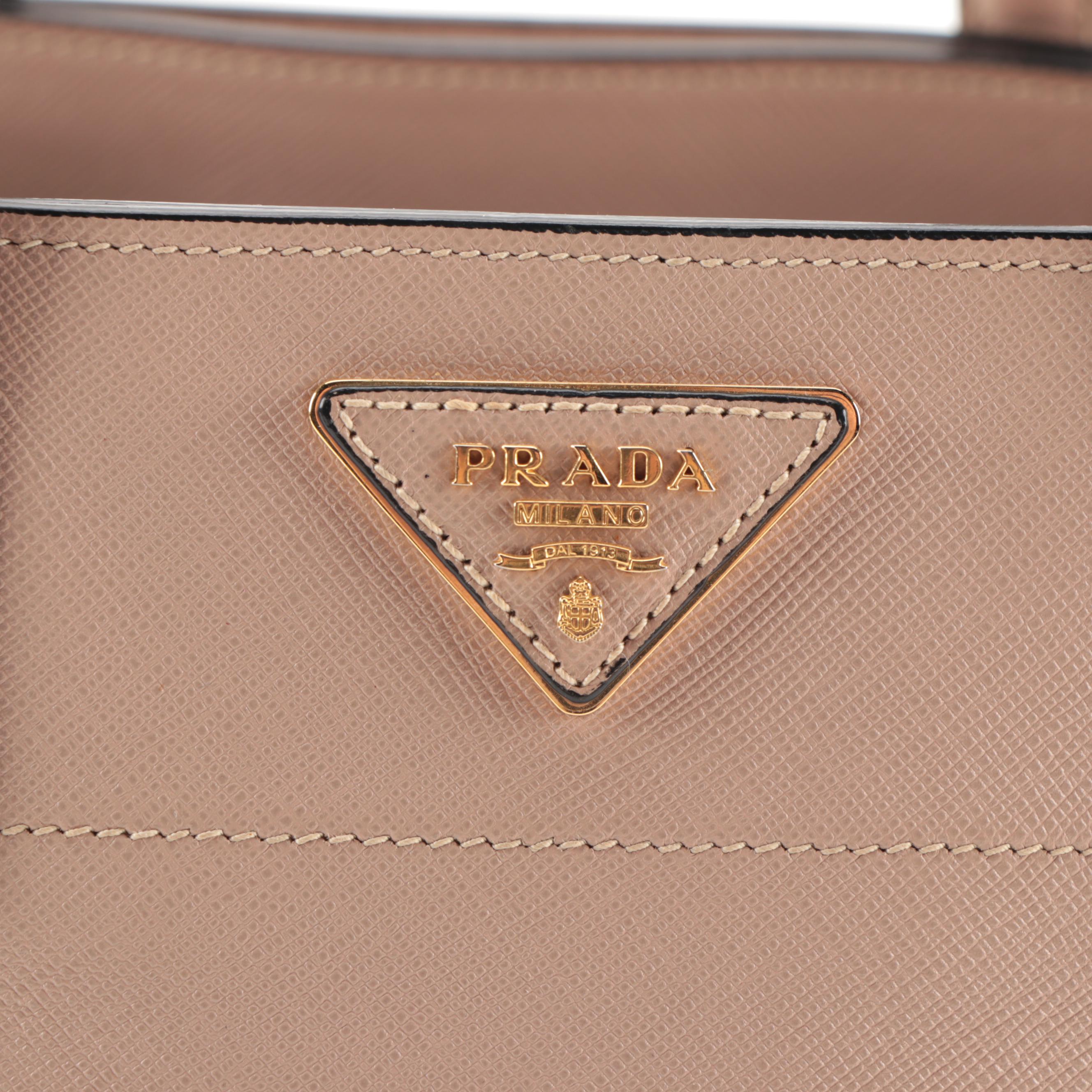 Prada Blush Beige Saffiano Leather Zip Tote