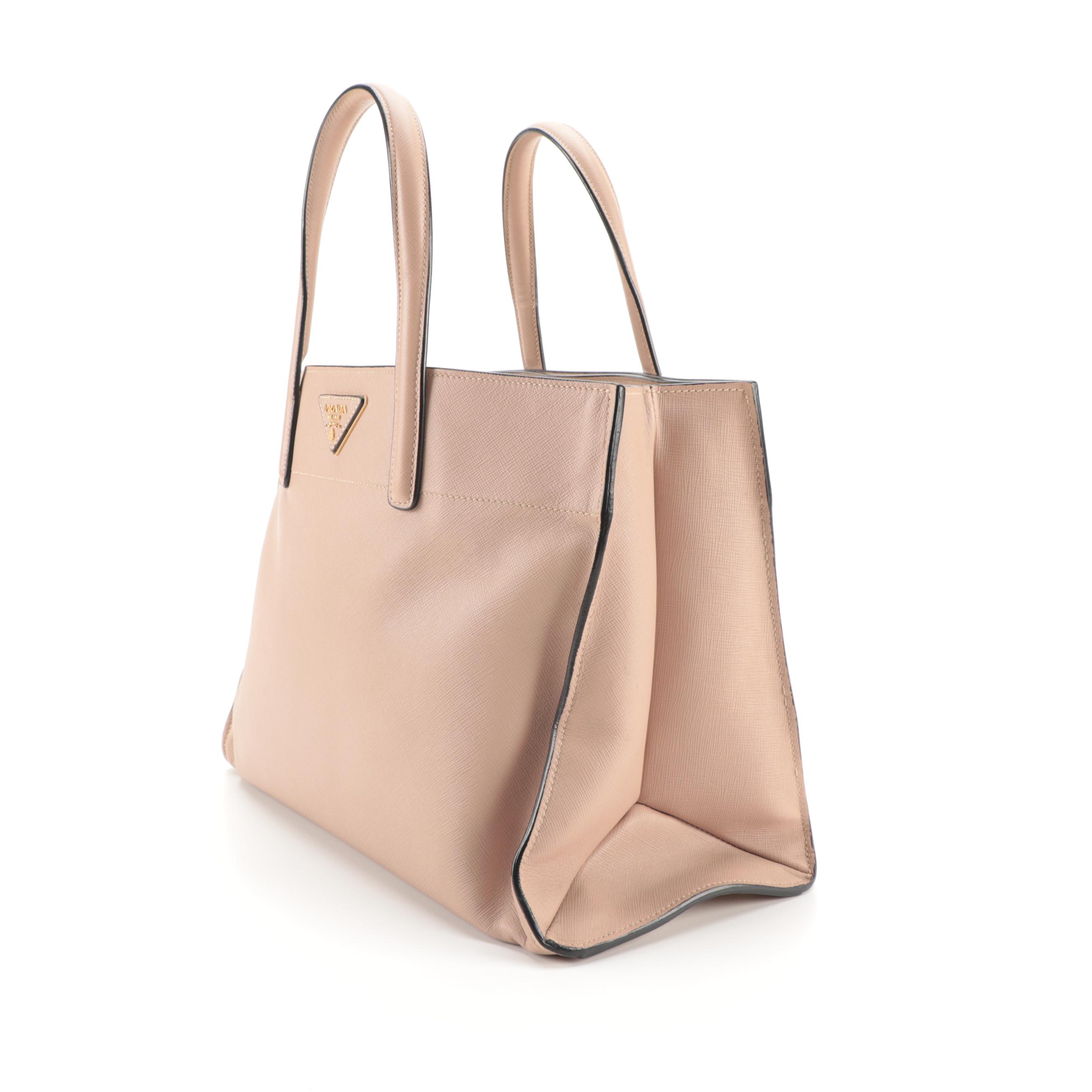 Prada Blush Beige Saffiano Leather Zip Tote