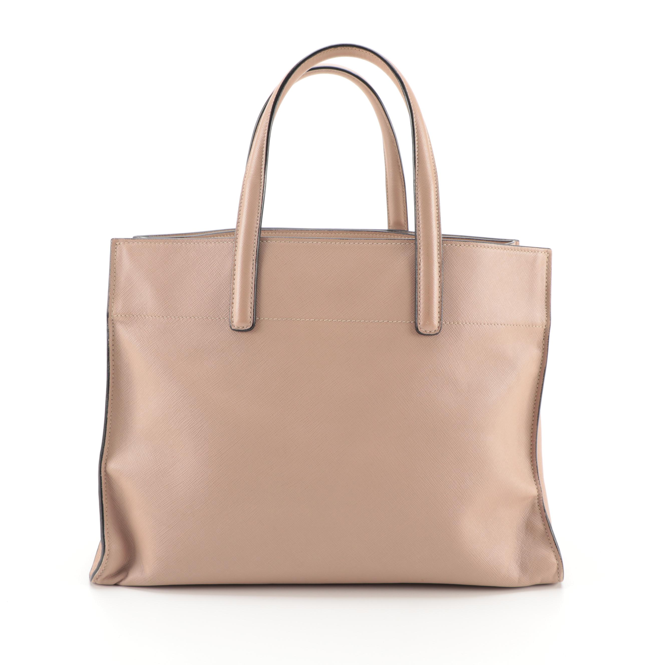 Prada Blush Beige Saffiano Leather Zip Tote