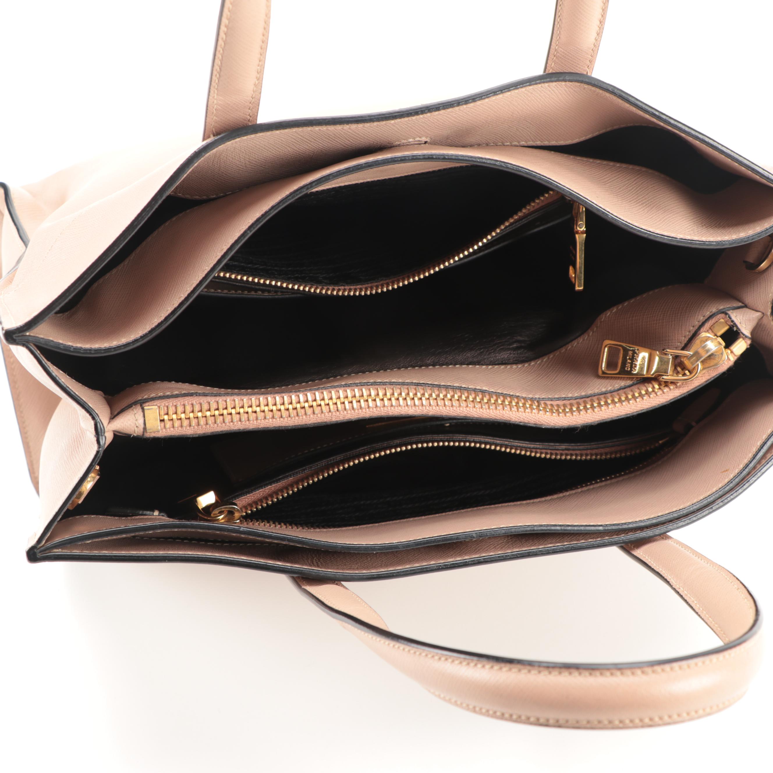 Prada Blush Beige Saffiano Leather Zip Tote
