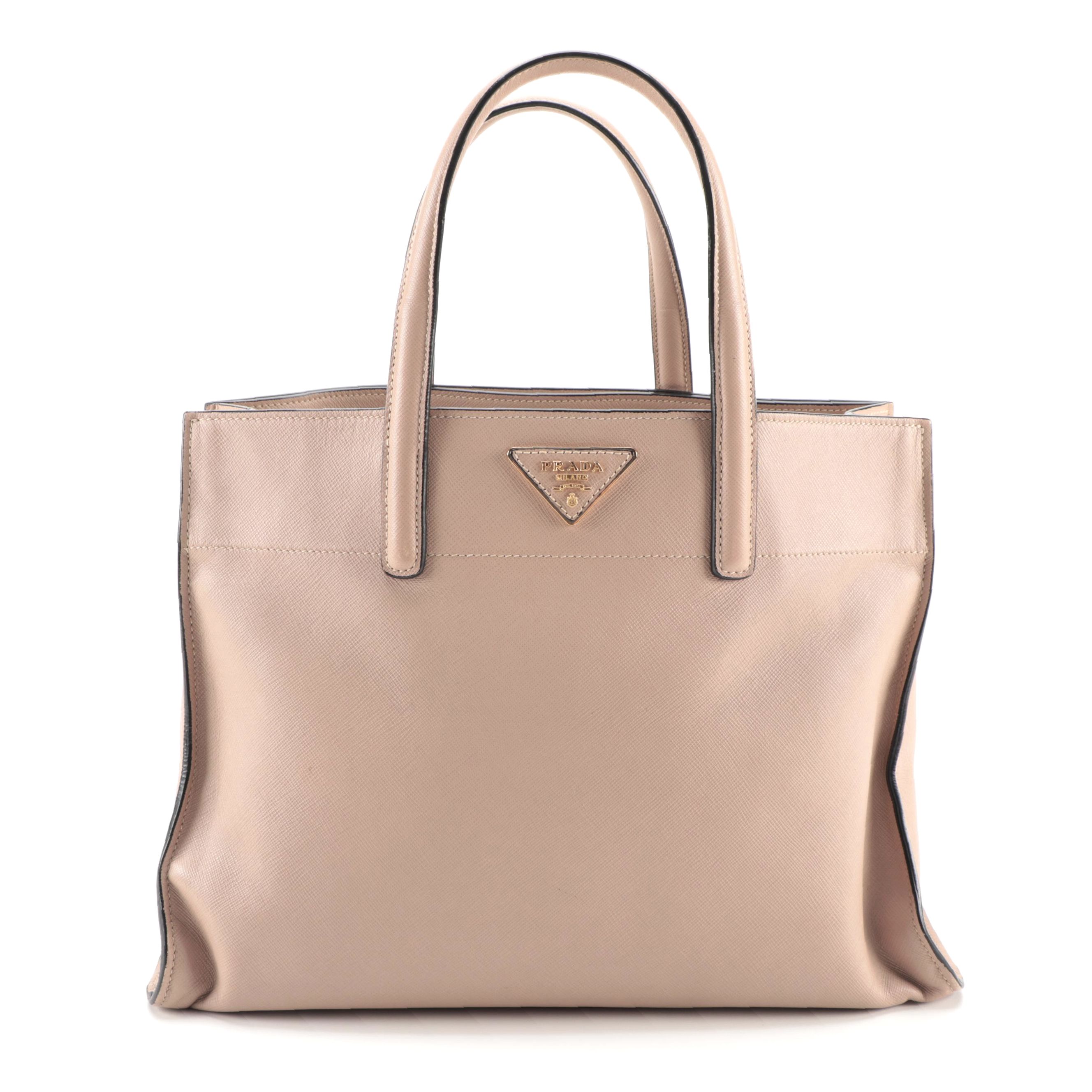 Prada Blush Beige Saffiano Leather Zip Tote