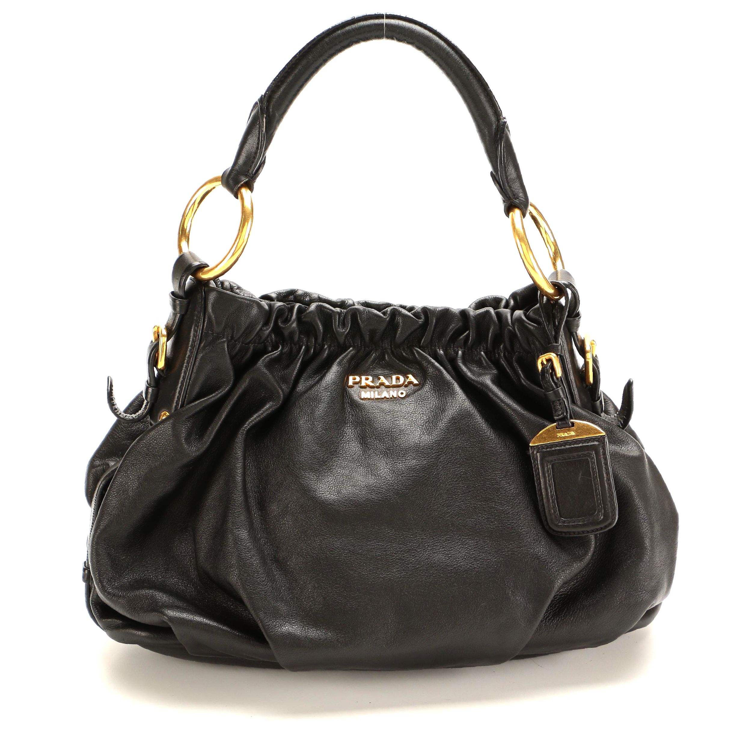 Prada Black Gathered and Pleated Leather Handbag