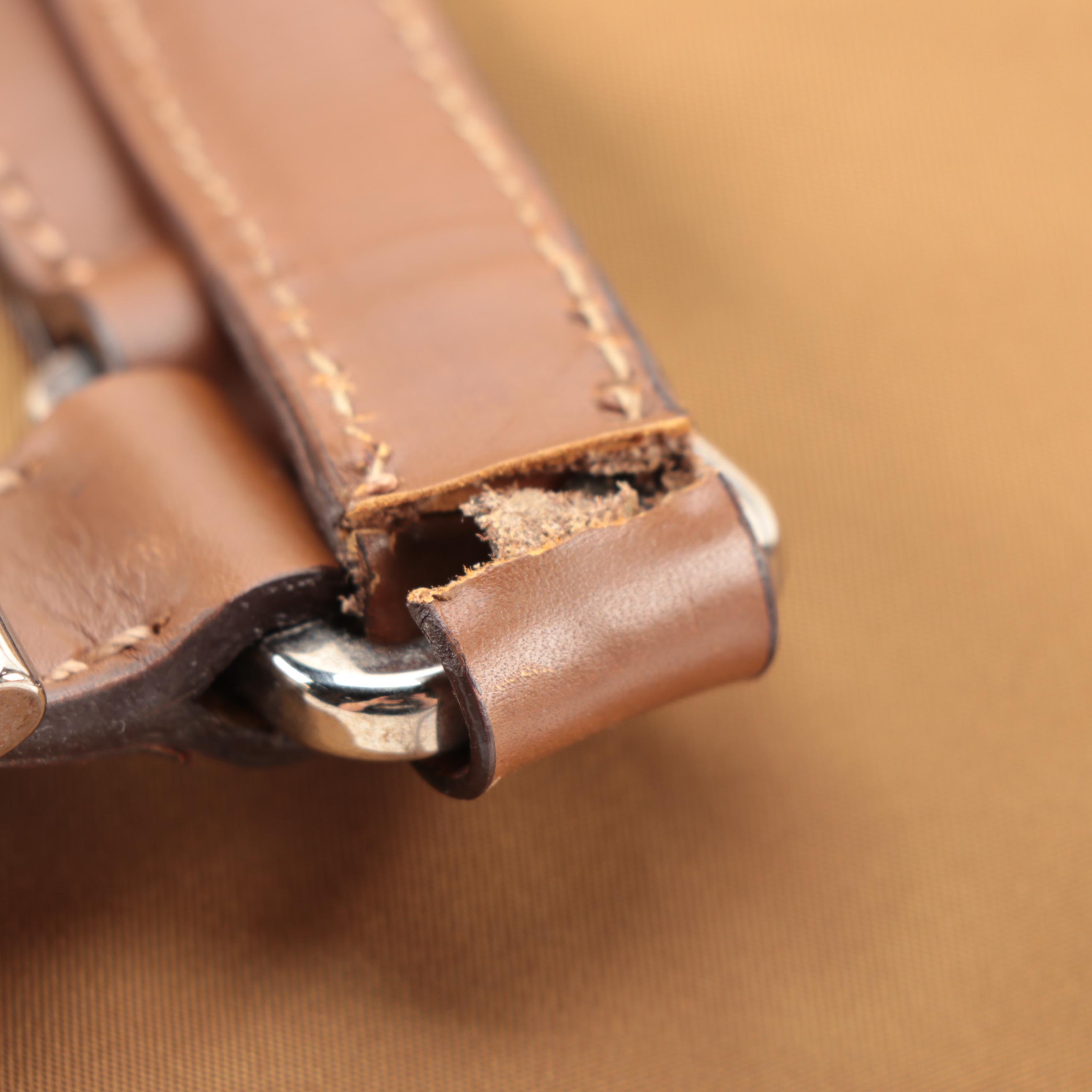 Prada Buckle Tote in Dark Gold Tessuto Nylon and Tan Leather