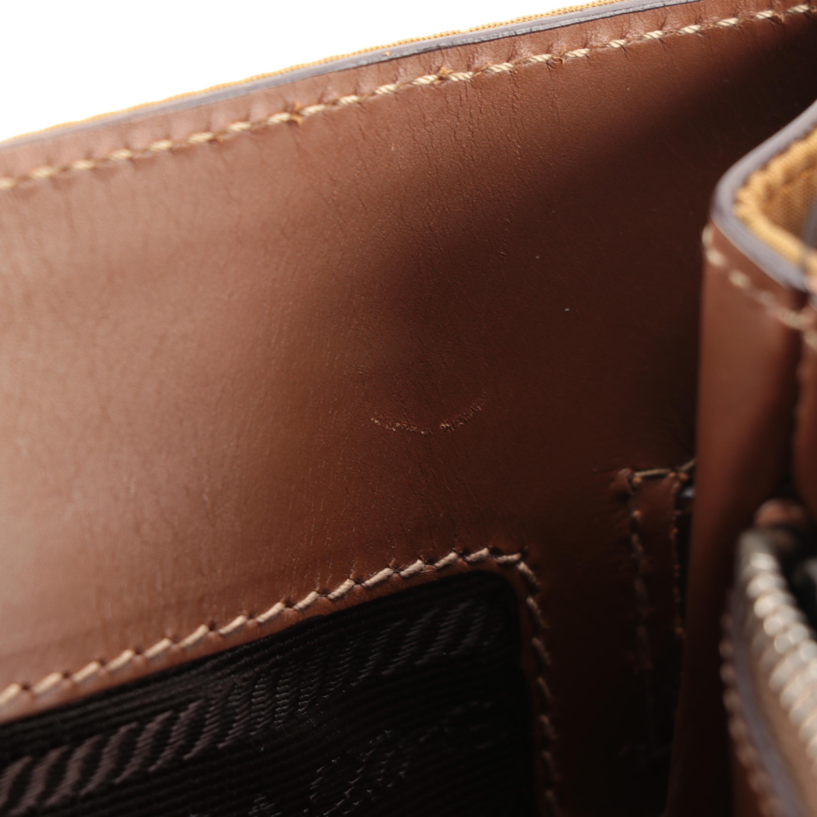 Prada Buckle Tote in Dark Gold Tessuto Nylon and Tan Leather