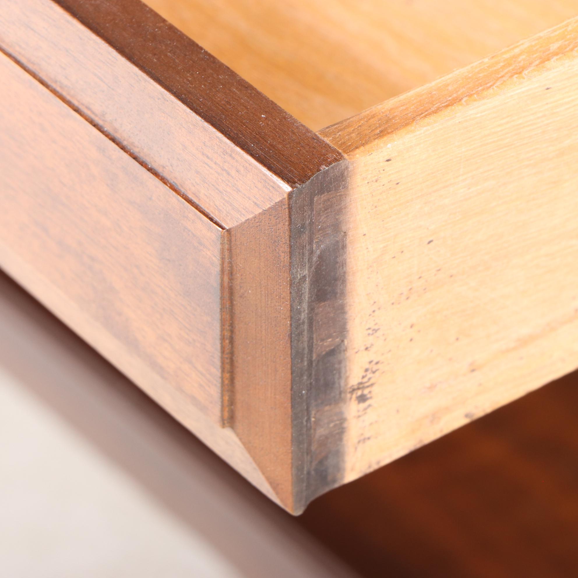Mid Century Modern Walnut and Travertine Two-Tier Console Table