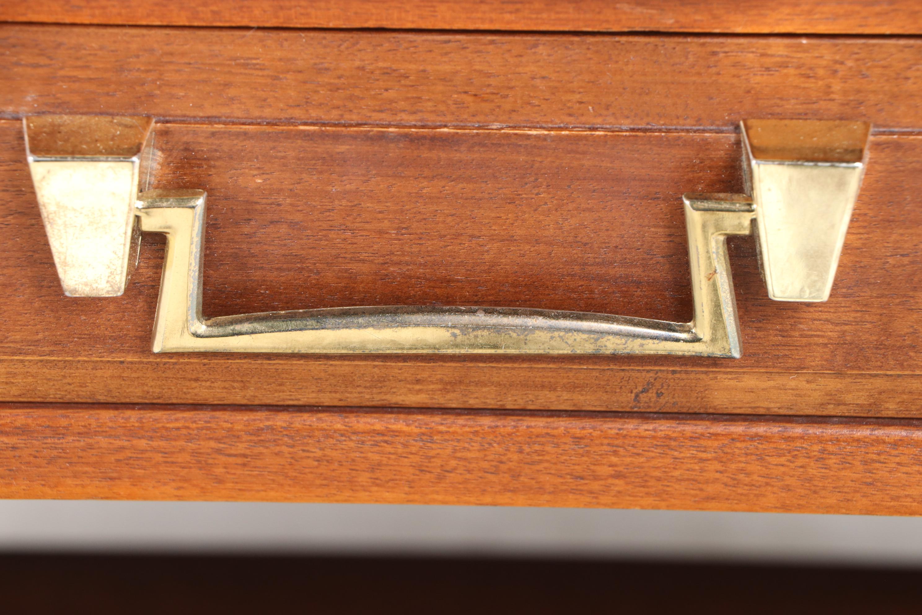 Mid Century Modern Walnut and Travertine Two-Tier Console Table