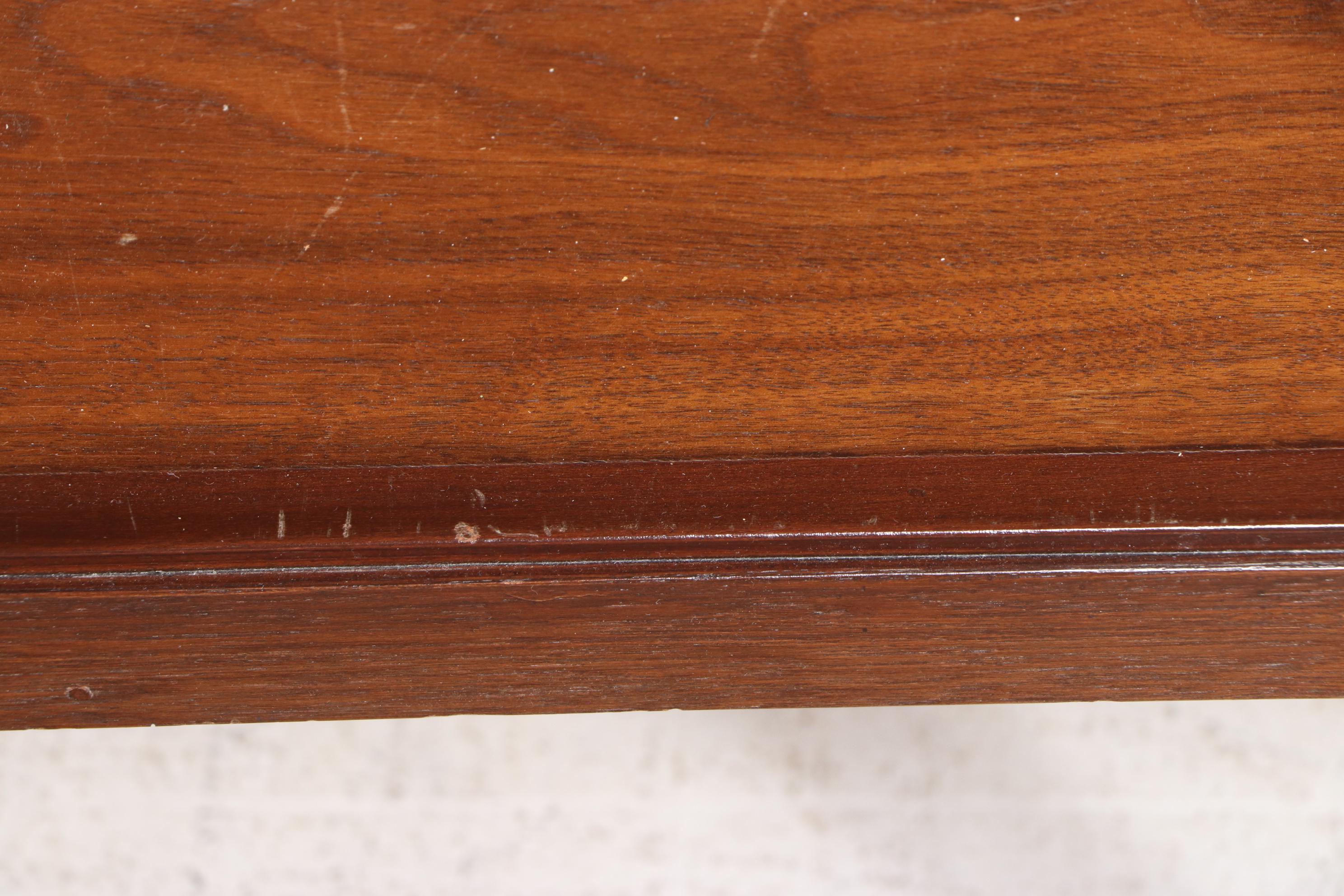 Mid Century Modern Walnut and Travertine Two-Tier Console Table