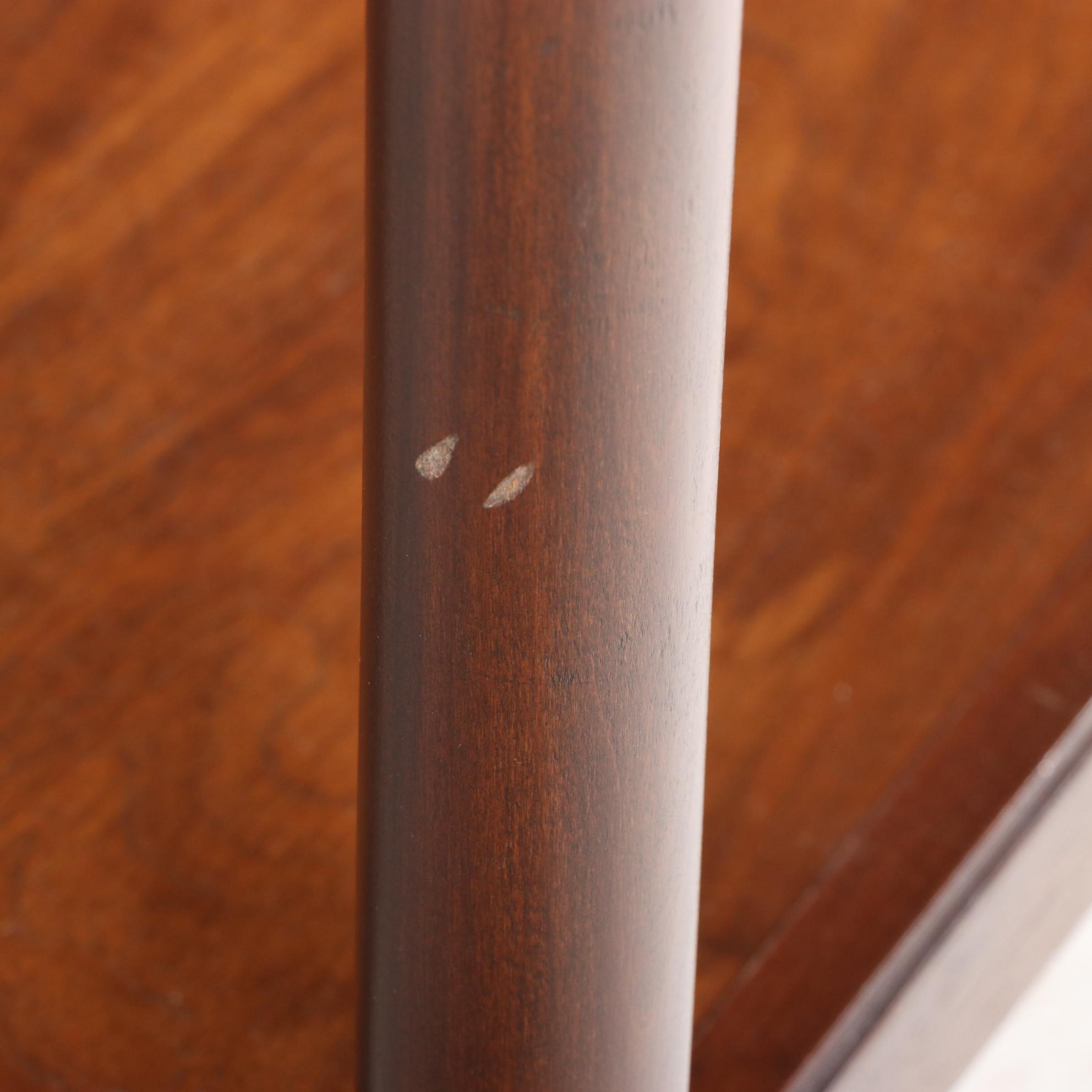 Mid Century Modern Walnut and Travertine Two-Tier Console Table