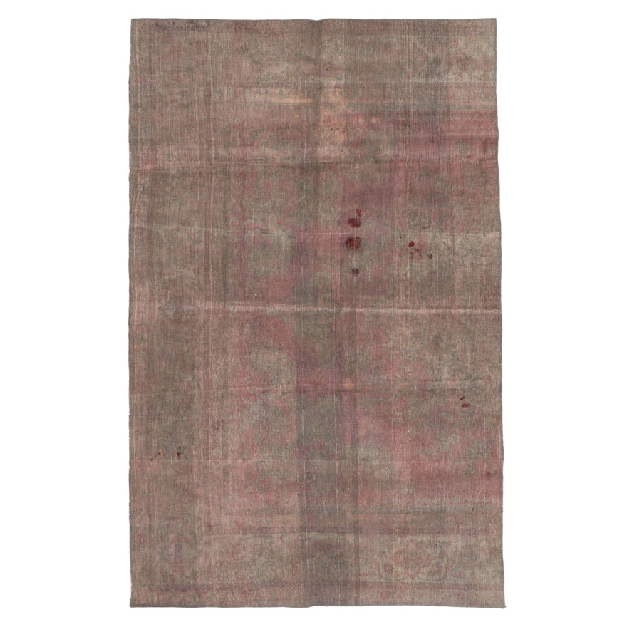 5'11 x 9'4 Hand-Knotted Persian Overdyed Distressed Pile Area Rug, 2010s