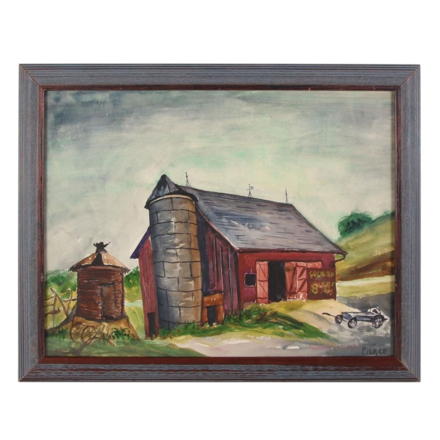 Watercolor Painting "Cole Barn," Mid to Late 20th Century