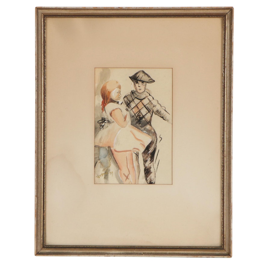 Figural Watercolor Painting, 1937