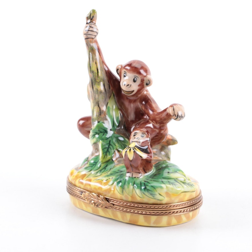 E.G. Versailles Limoges Porcealin Hand-Painted Monkey and Baby Limoges Box