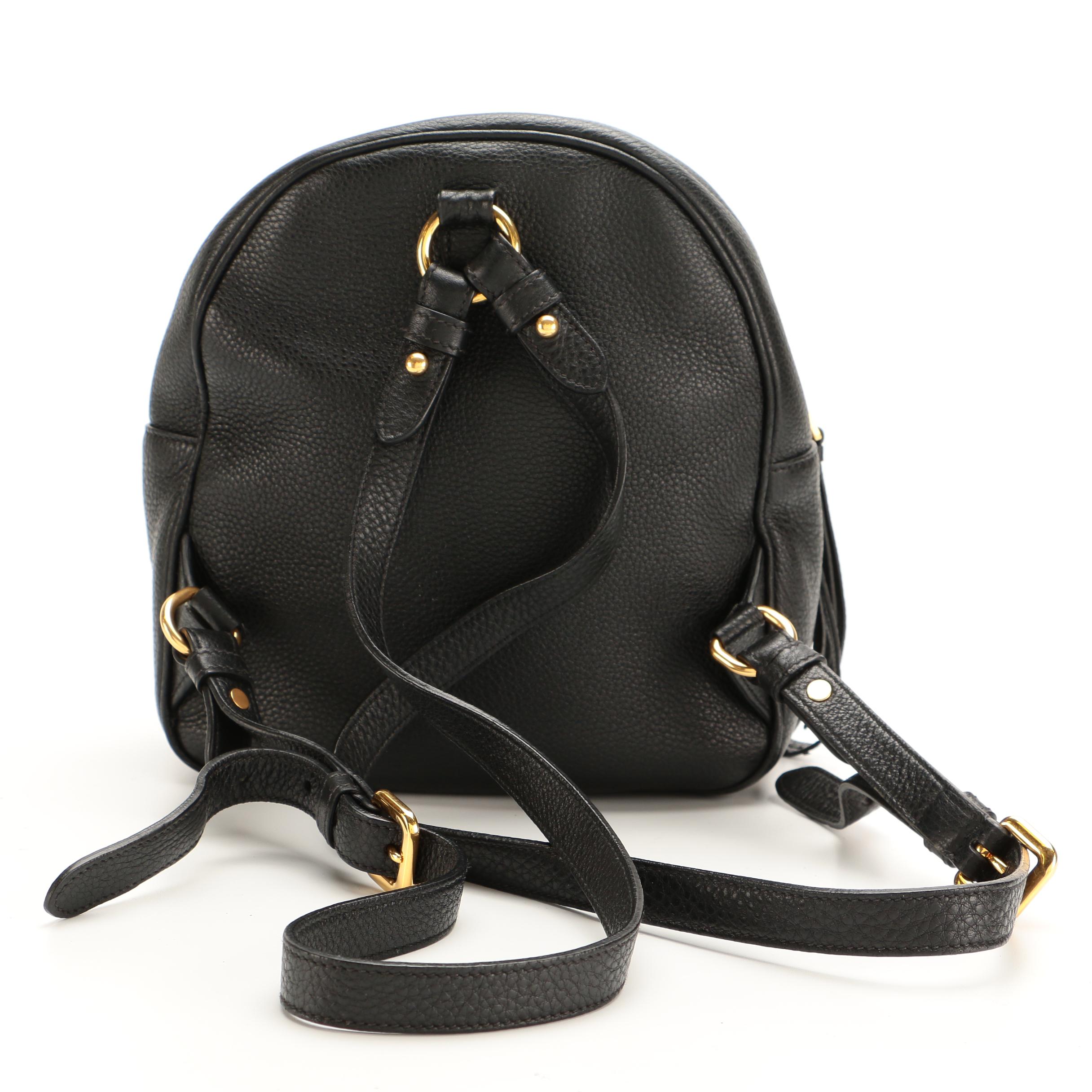Prada Double-Zip Backpack in Black Vitello Daino Leather