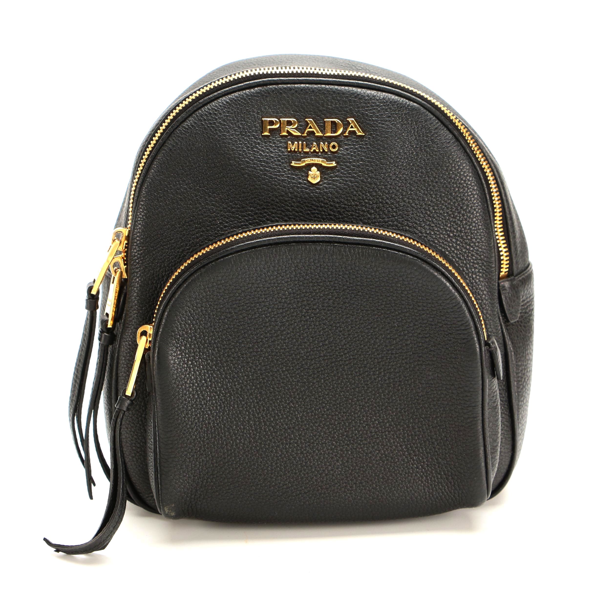 Prada Double-Zip Backpack in Black Vitello Daino Leather