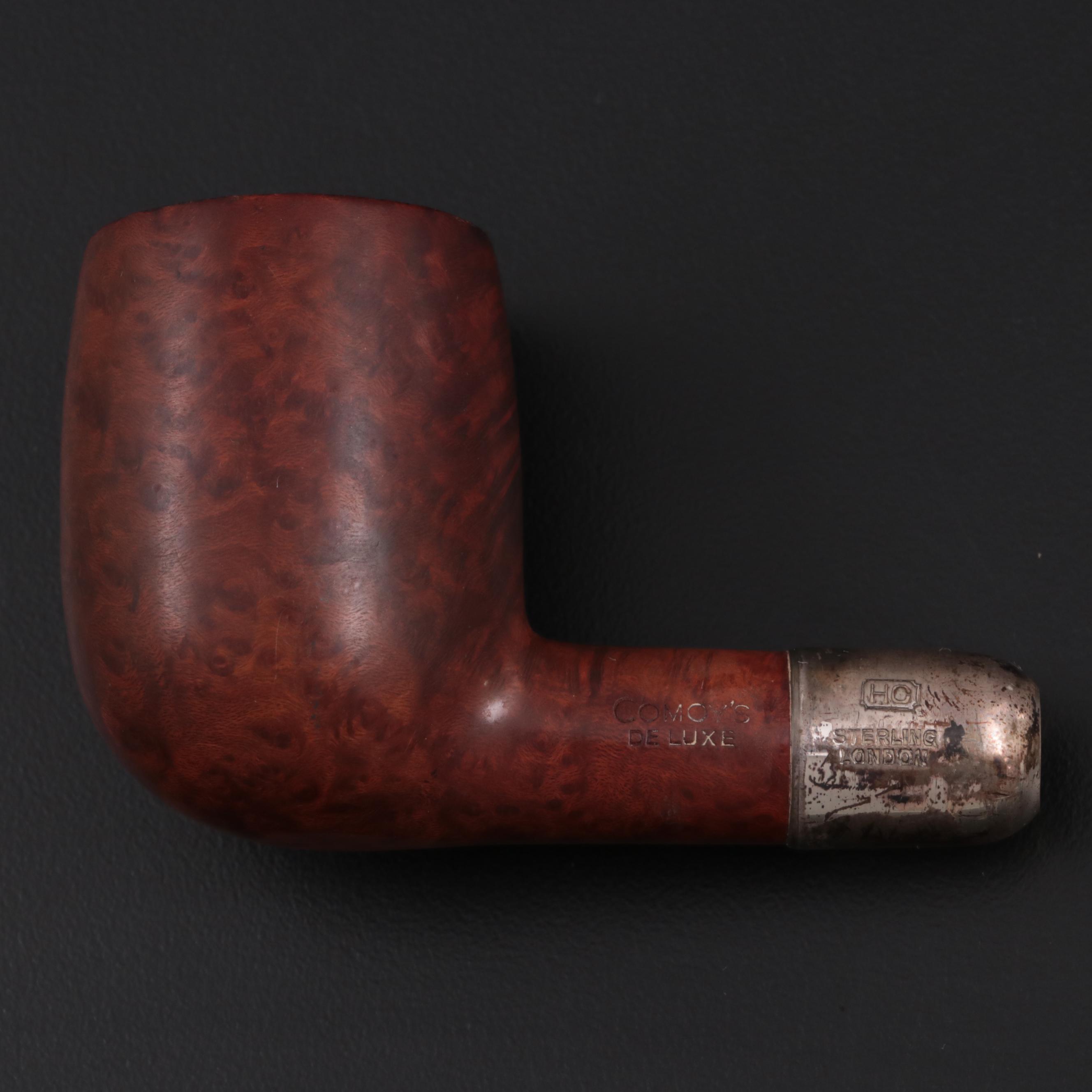Comoy's De Luxe English Burl Wood Tobacco Pipe with Sterling Silver Army Mount