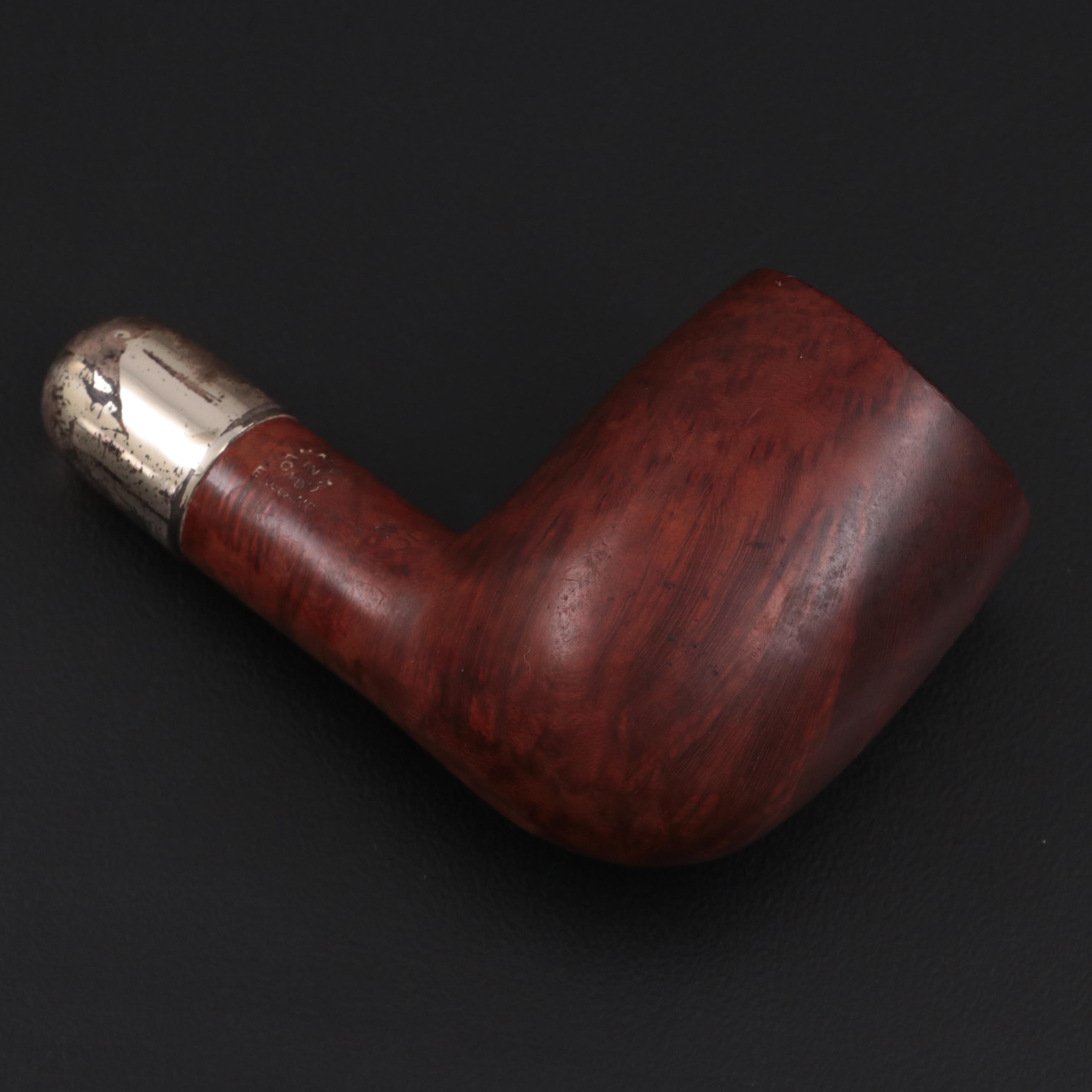 Comoy's De Luxe English Burl Wood Tobacco Pipe with Sterling Silver Army Mount