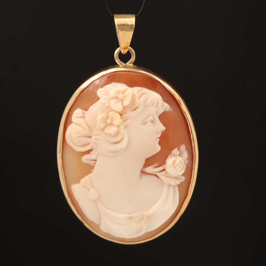 Vintage 14K Shell Cameo Pendant