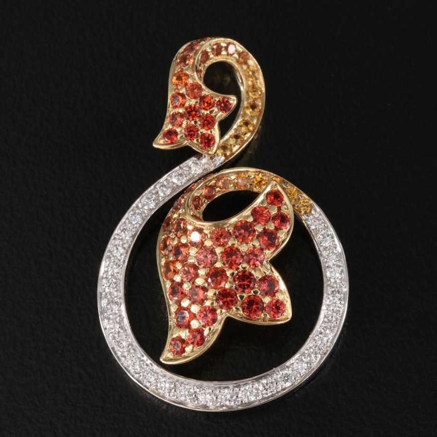 18K Diamond and Sapphire Floral Pendant