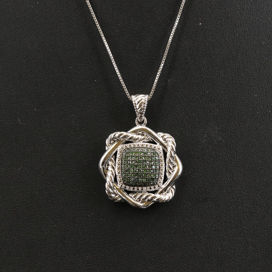 Sterling Diamond Cluster Pendant Necklace