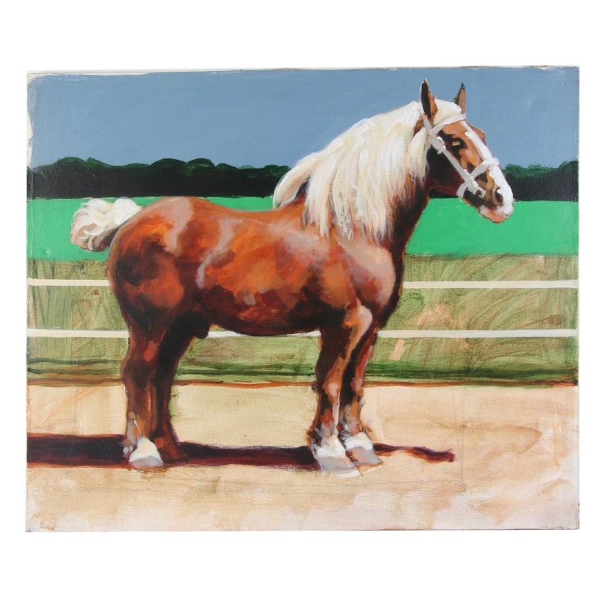Joseph Daniel Fiedler Horse Acrylic Painting, Circa 1980