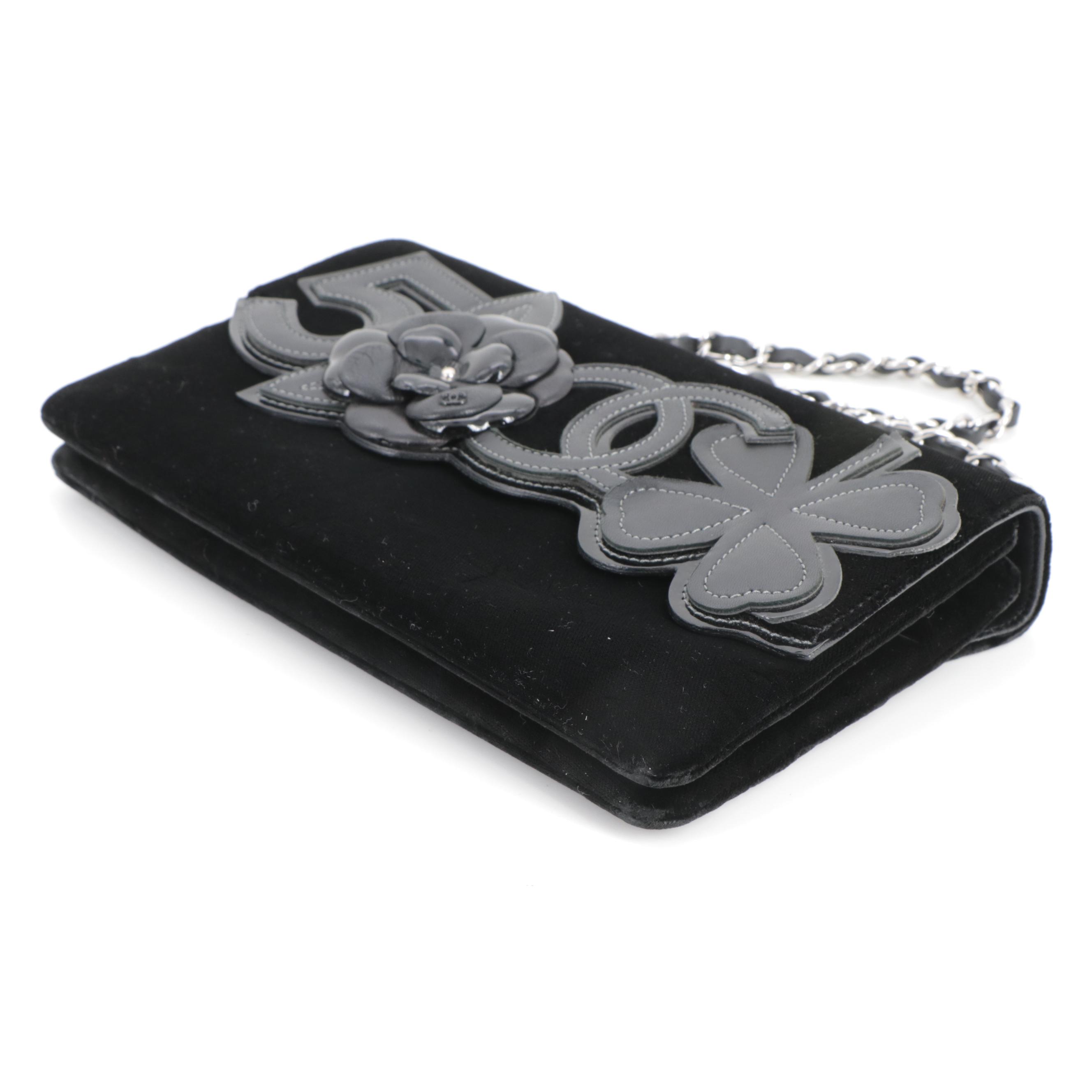 Chanel Camellia No. 5 Flap Bag in Black Velvet and Leather