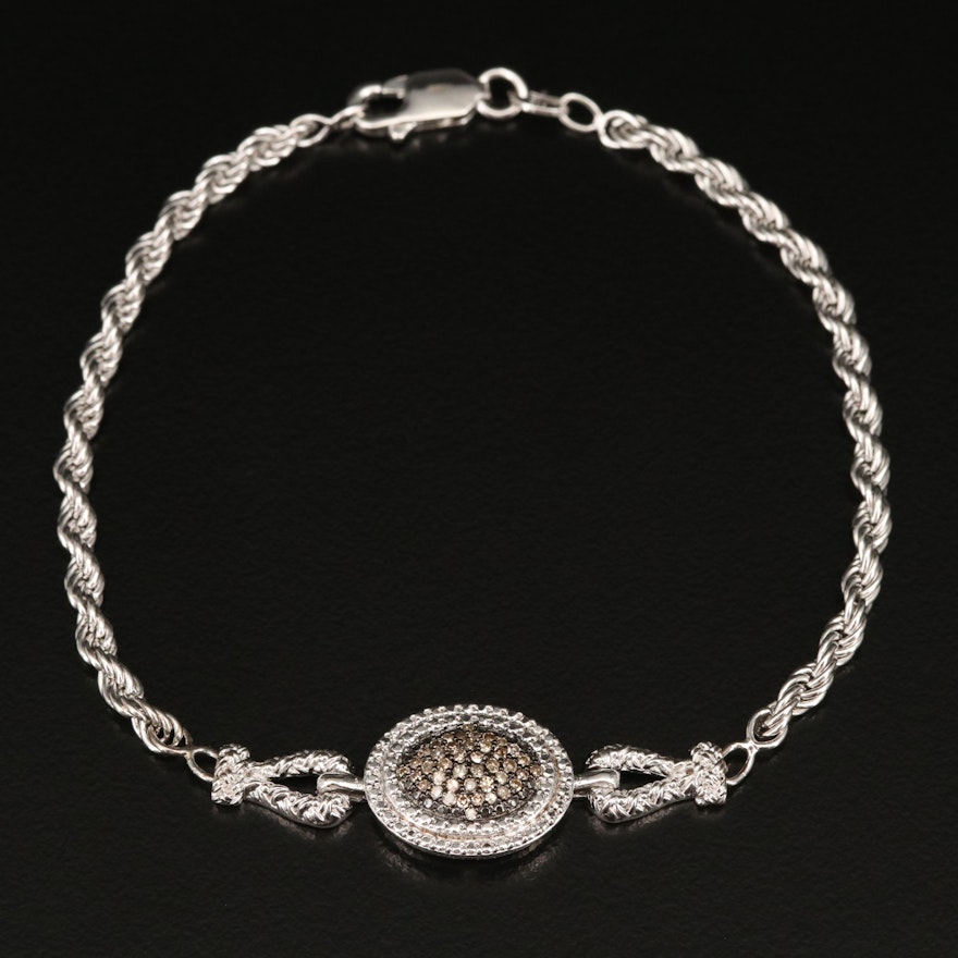 Sterling Silver Diamond French Rope Chain Bracelet