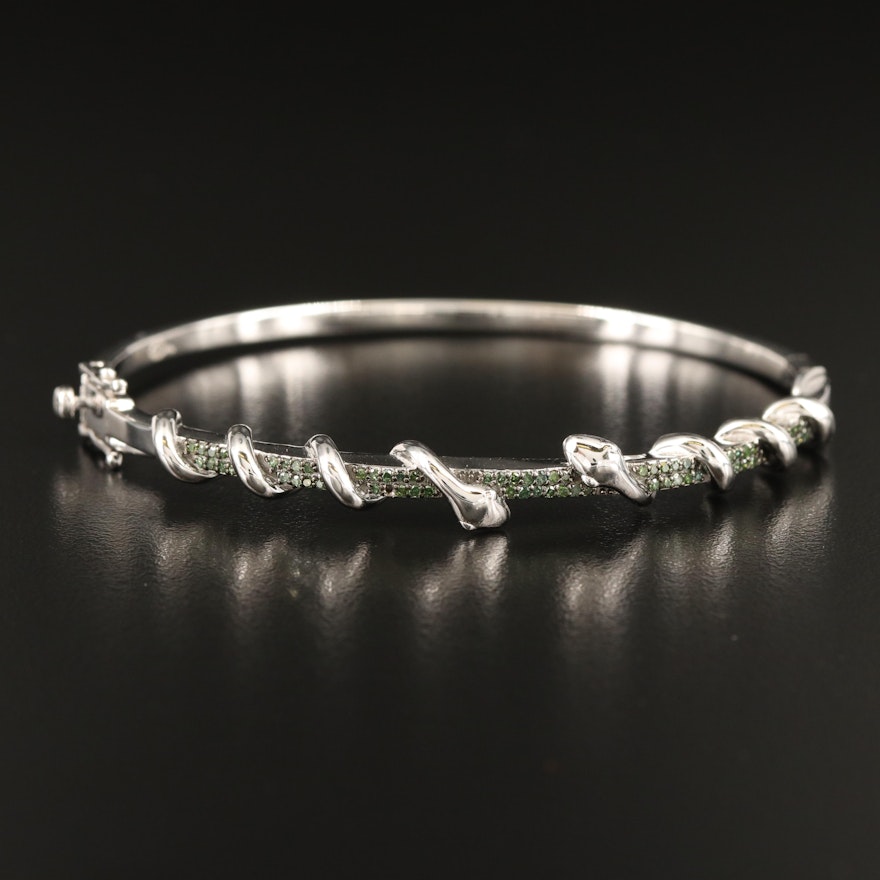 Sterling Diamond Coiled Snake Bangle