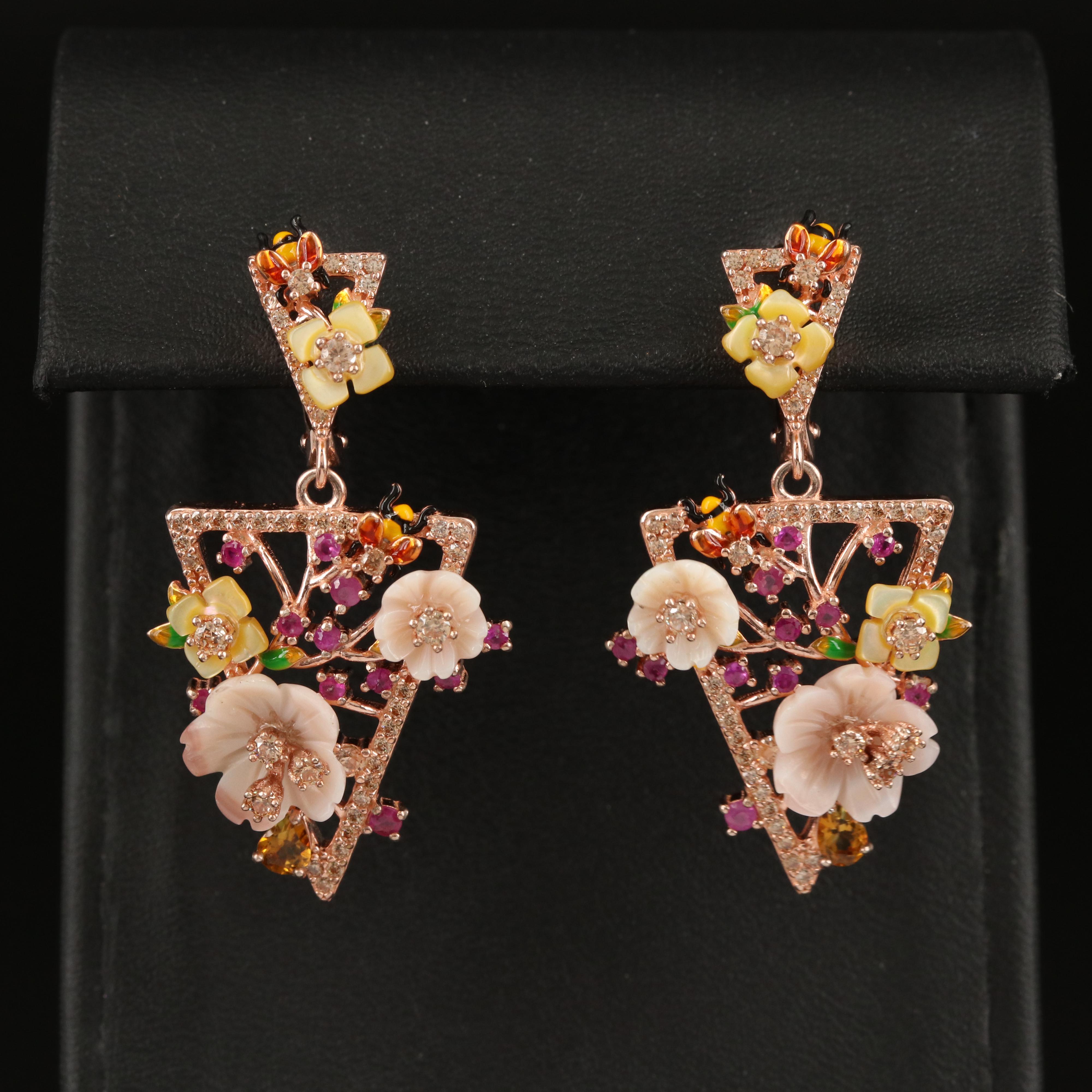 Sterling Giardinetti Earrings with Shell, Cubic Zirconia and Enamel