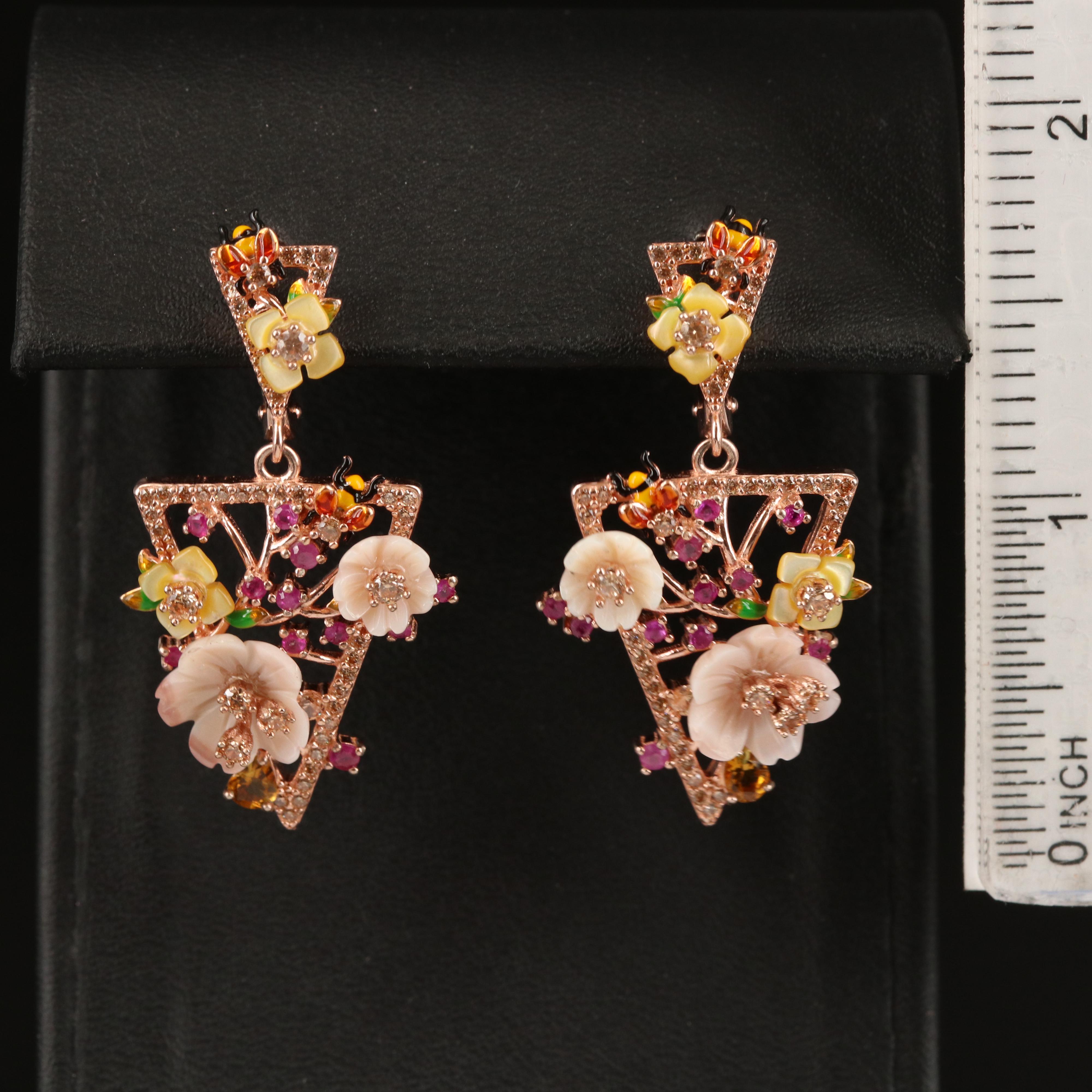 Sterling Giardinetti Earrings with Shell, Cubic Zirconia and Enamel