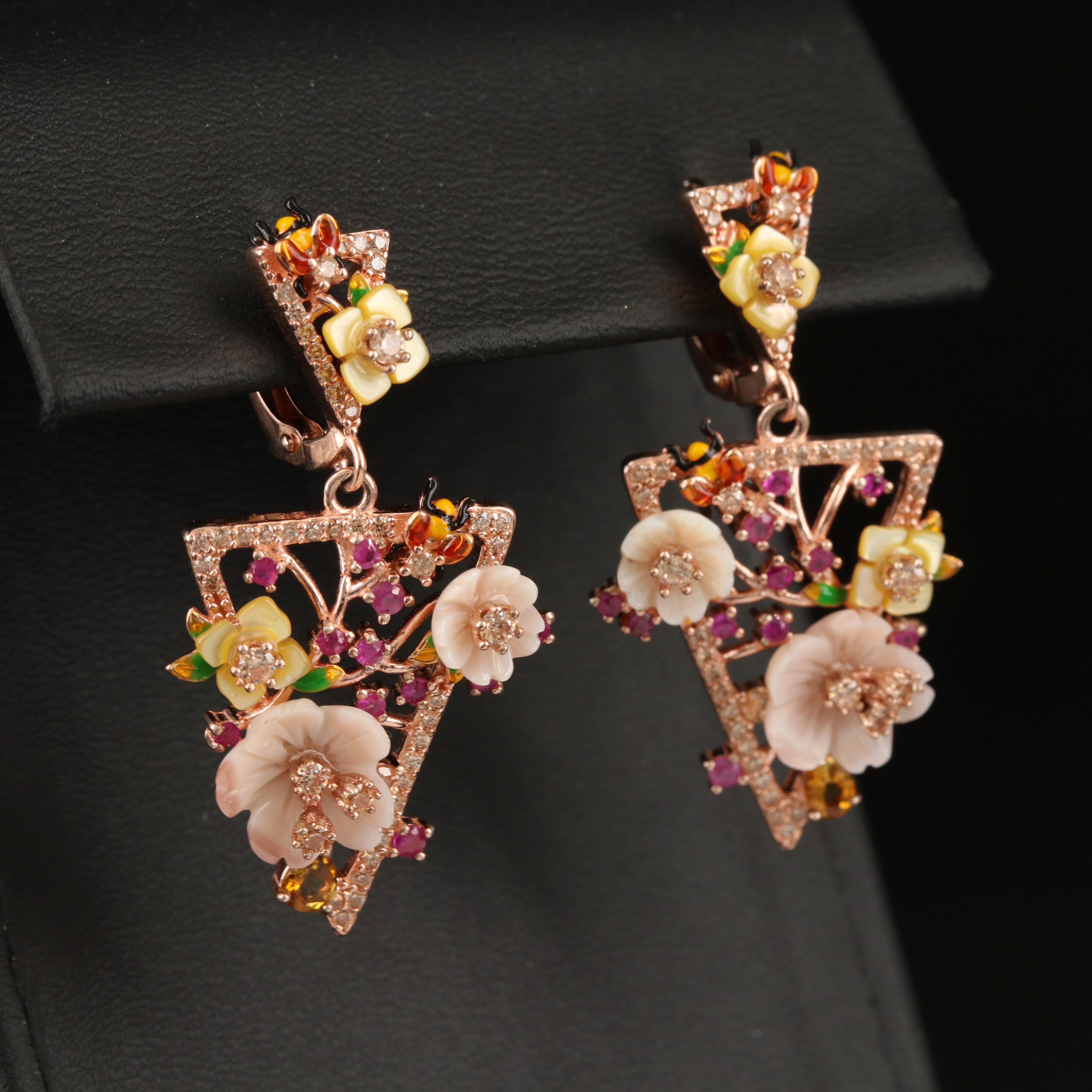 Sterling Giardinetti Earrings with Shell, Cubic Zirconia and Enamel