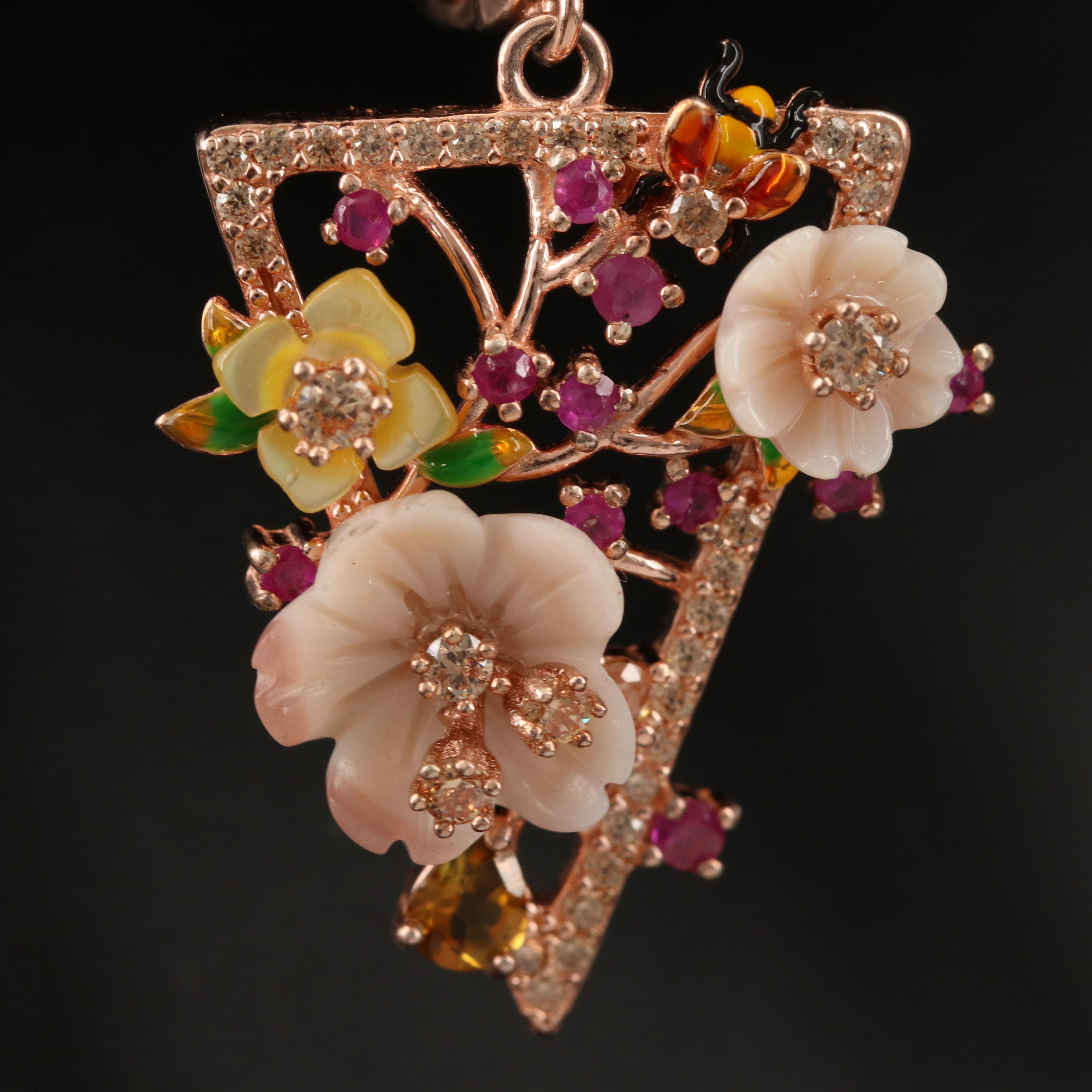 Sterling Giardinetti Earrings with Shell, Cubic Zirconia and Enamel