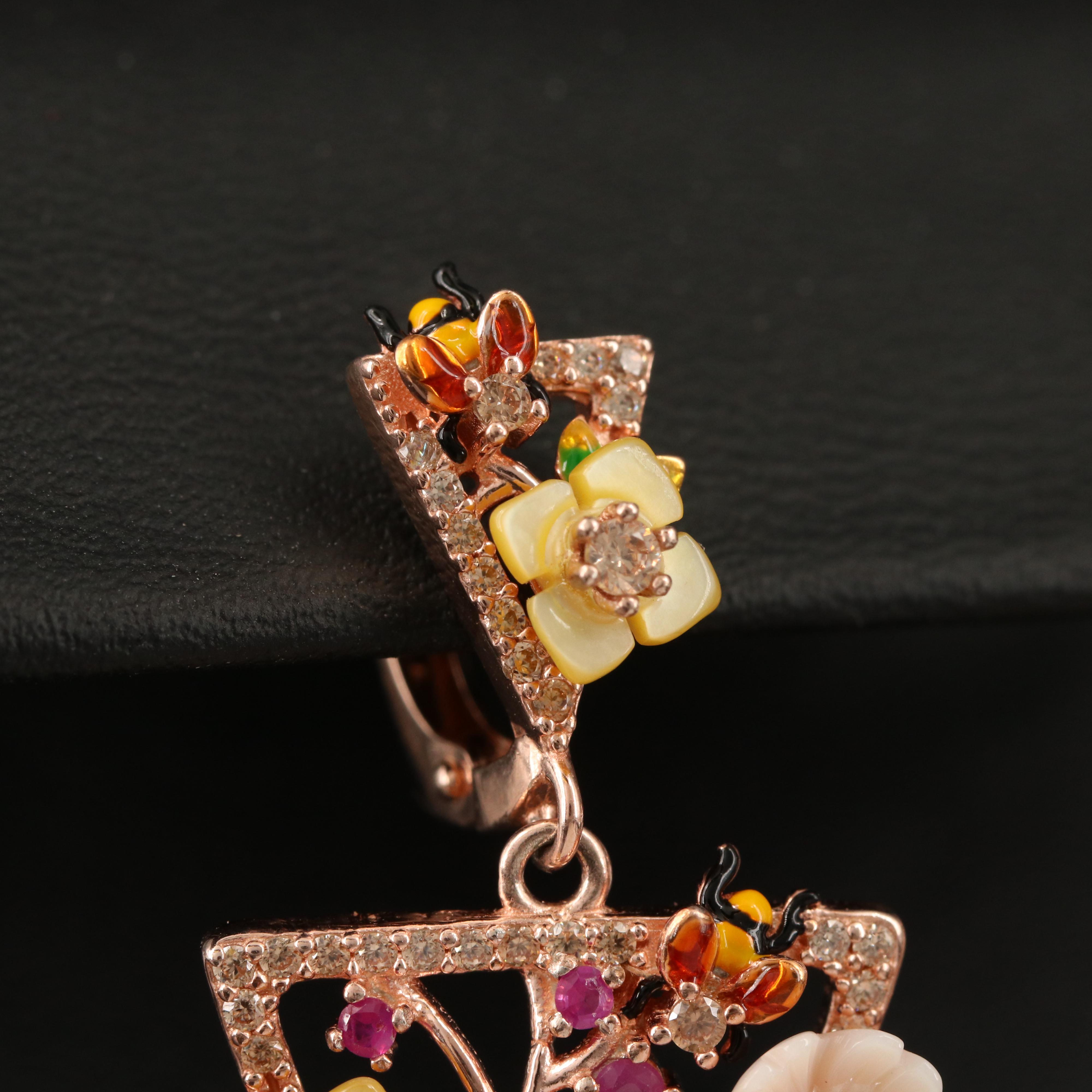 Sterling Giardinetti Earrings with Shell, Cubic Zirconia and Enamel