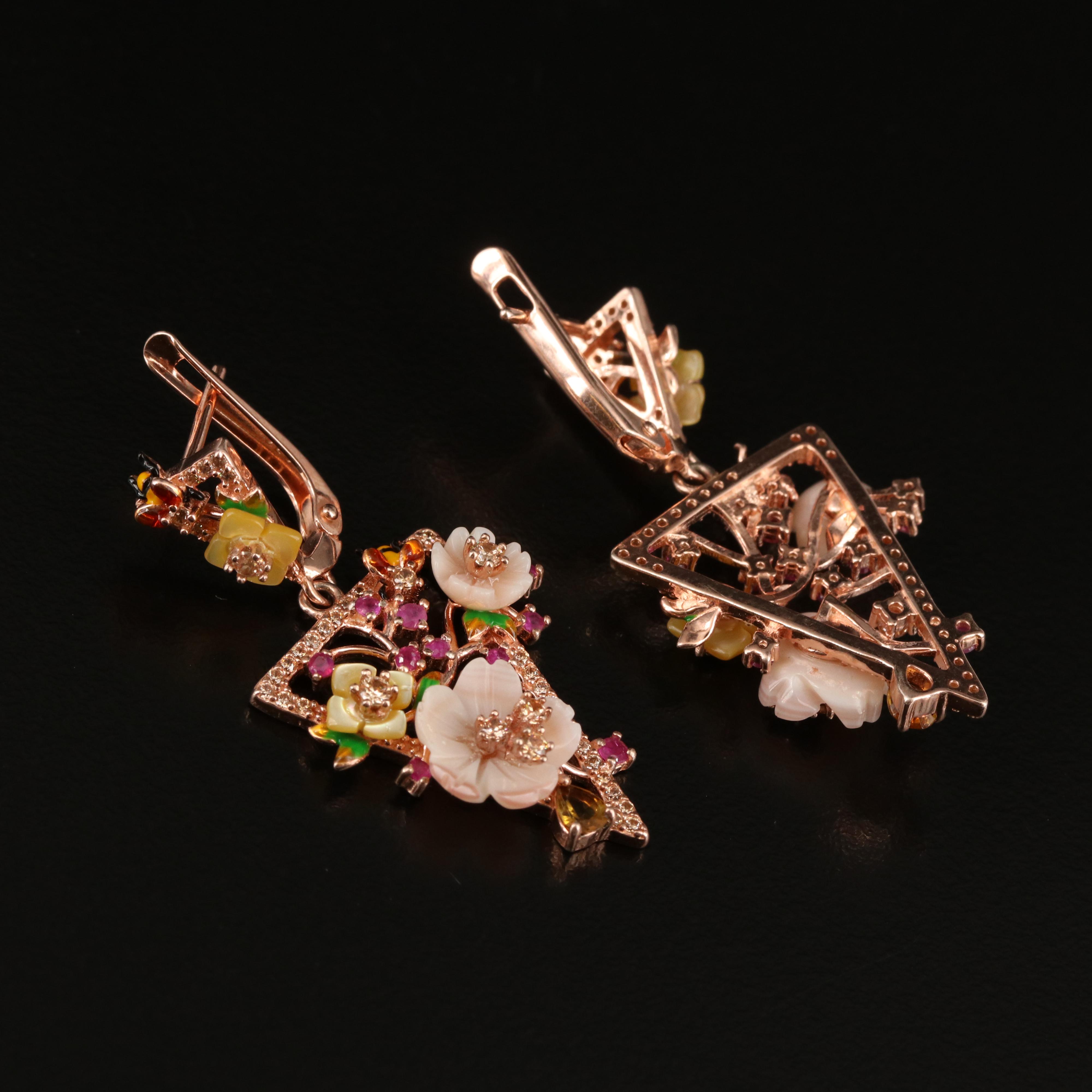 Sterling Giardinetti Earrings with Shell, Cubic Zirconia and Enamel