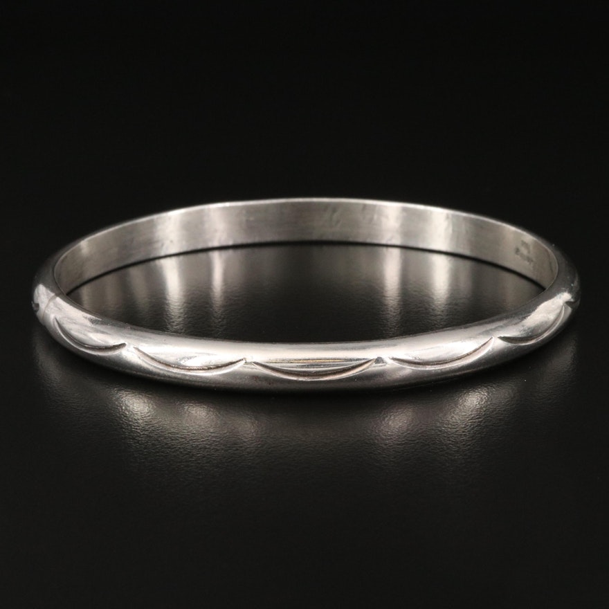 Franklin Tahe Navajo Diné Sterling Silver Bangle with Stamped Pattern