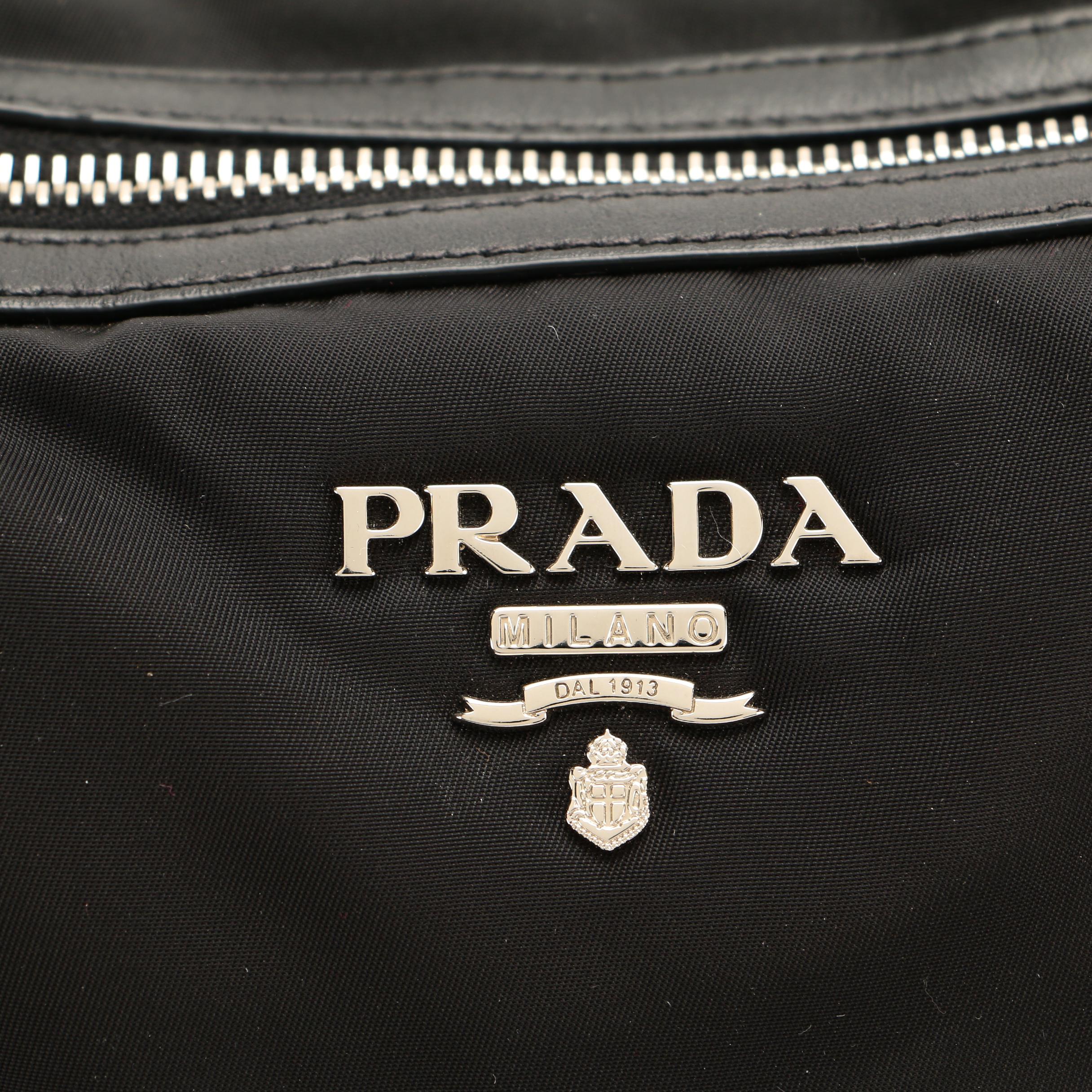 Prada Black Tessuto Nylon Tote Bag with Leather Trim