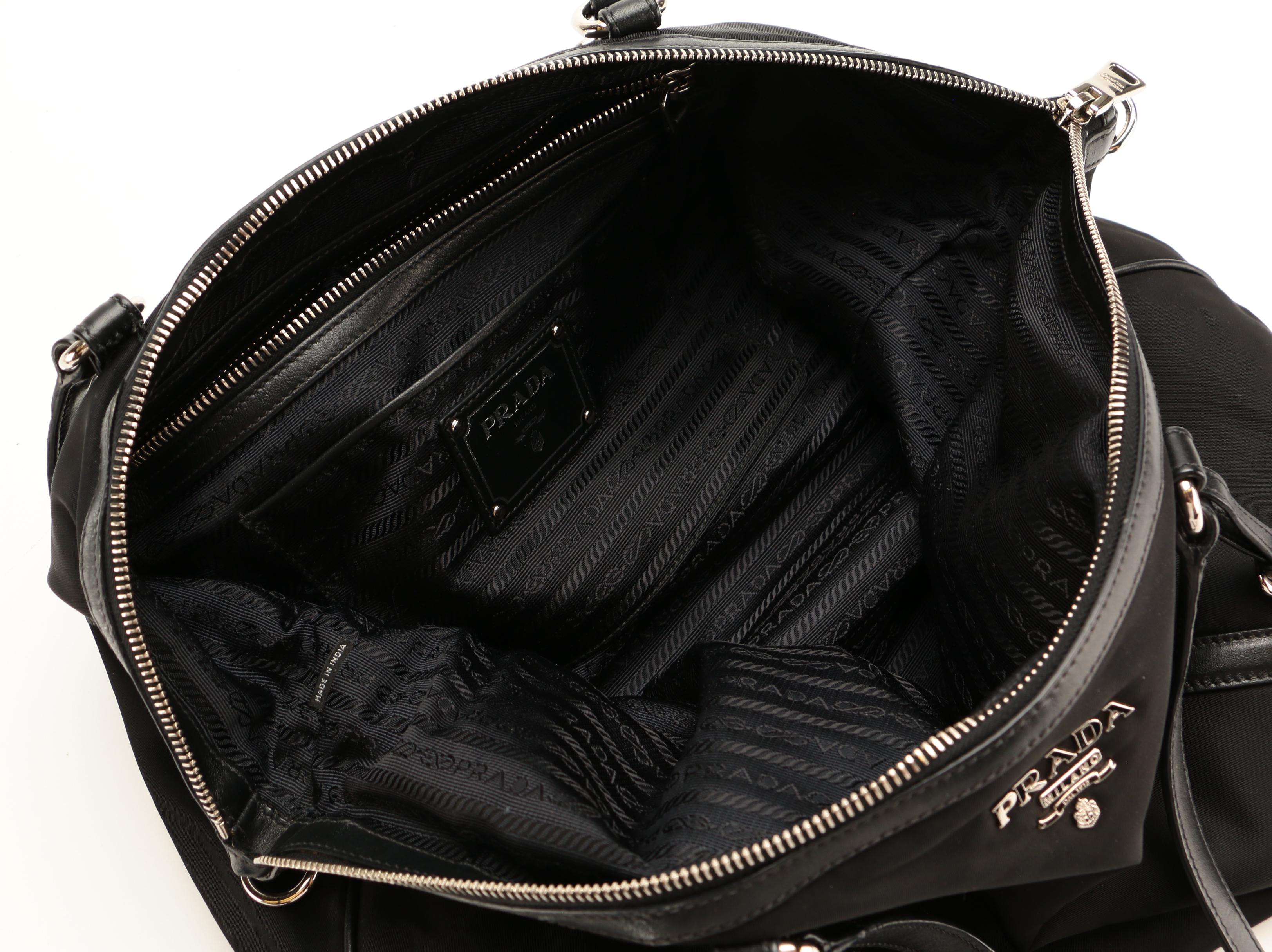 Prada Black Tessuto Nylon Tote Bag with Leather Trim