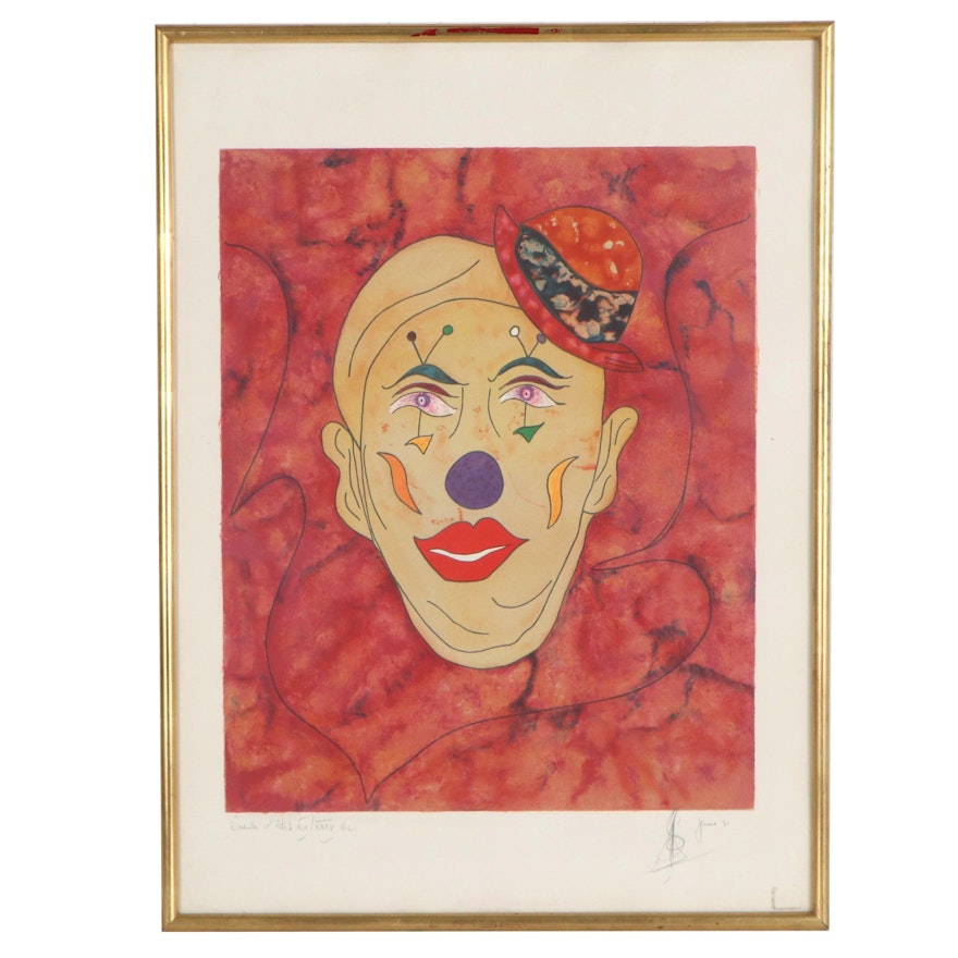 Clown Portrait Lithograph, 1981