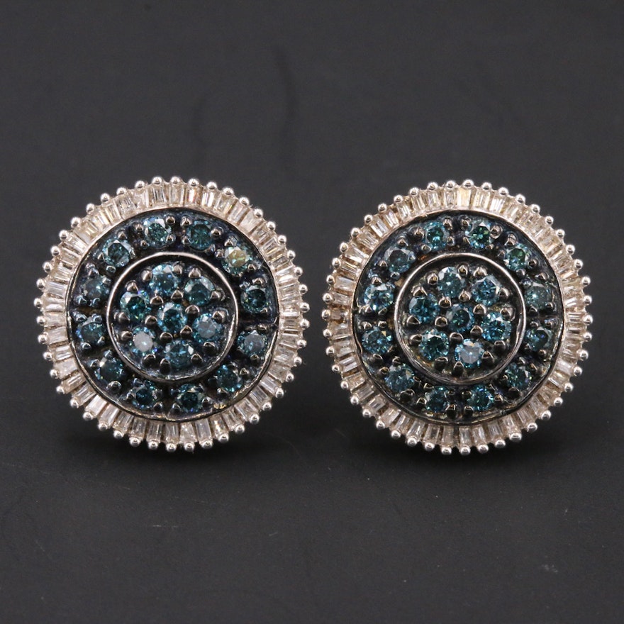 Sterling 1.00 CTW Blue Diamond and Diamond Earrings