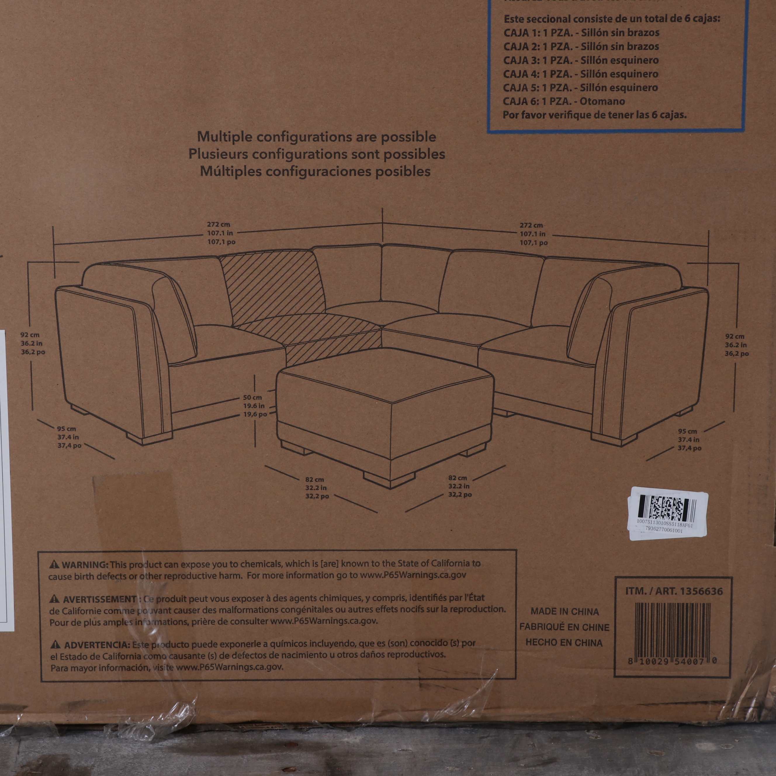 "Belize" Six-Piece Fabric Modular Sectional with Ottoman