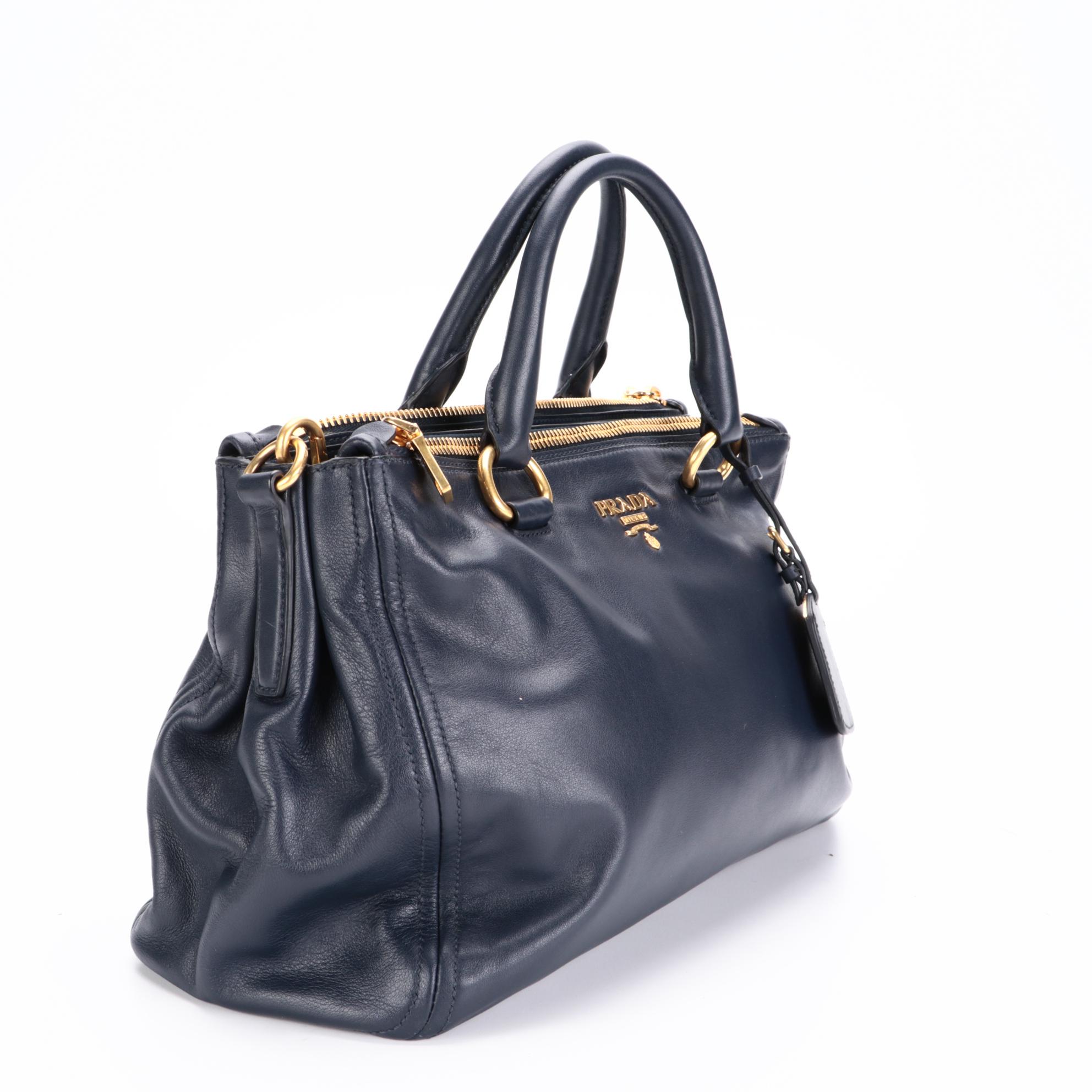 Prada Navy Leather Two-Way Handbag