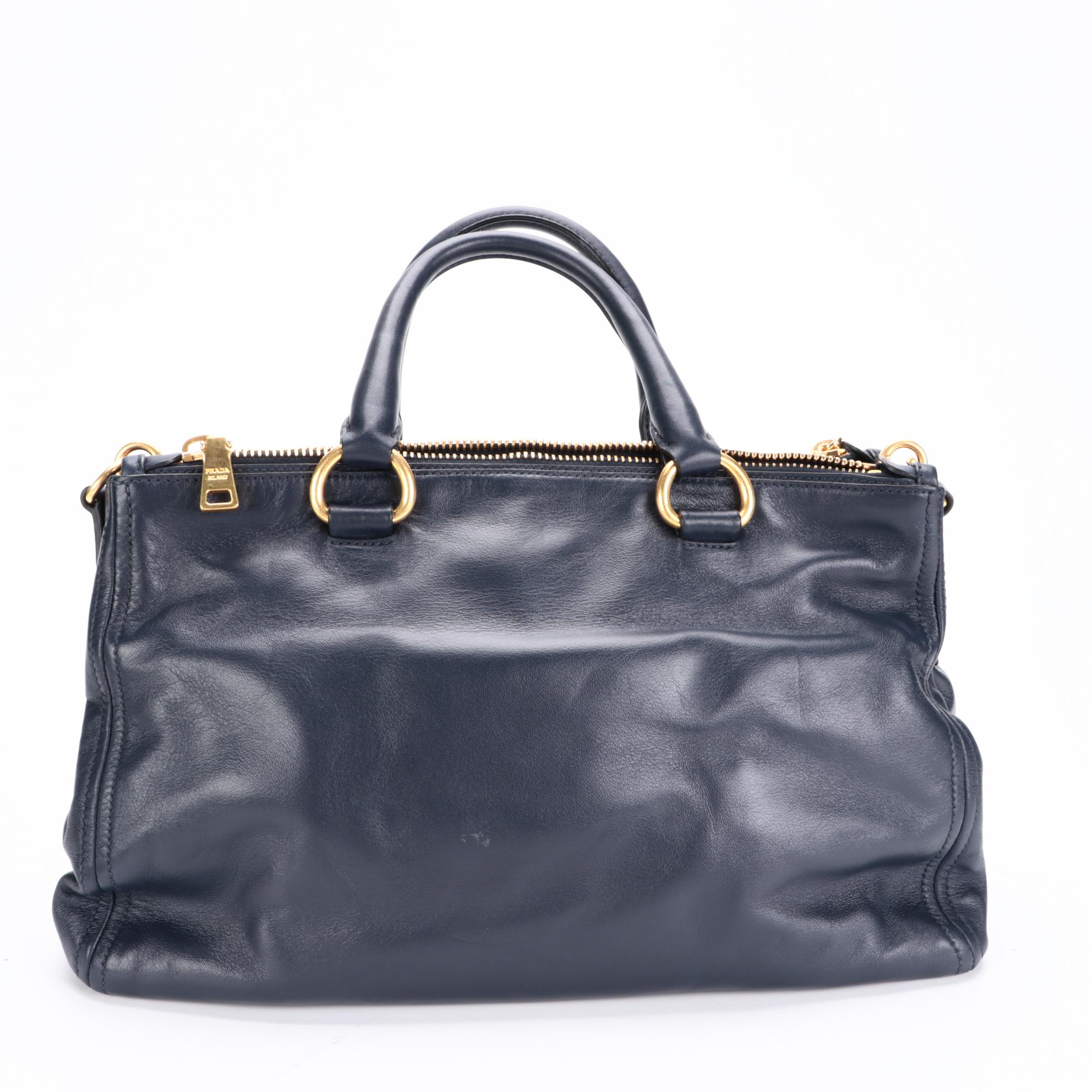 Prada Navy Leather Two-Way Handbag