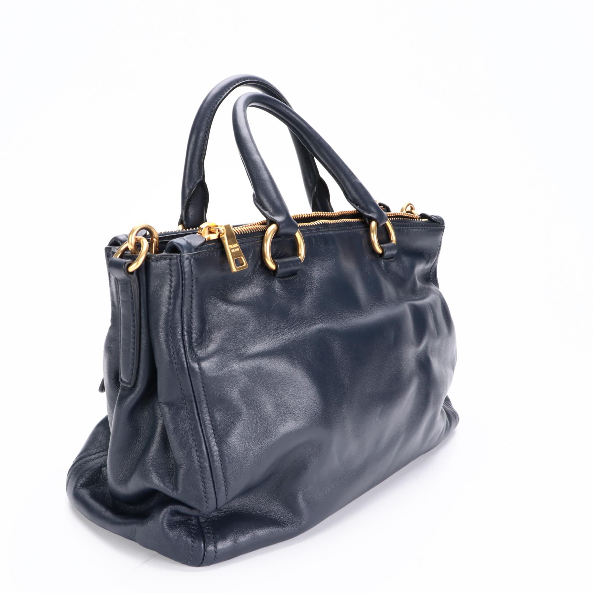 Prada Navy Leather Two-Way Handbag