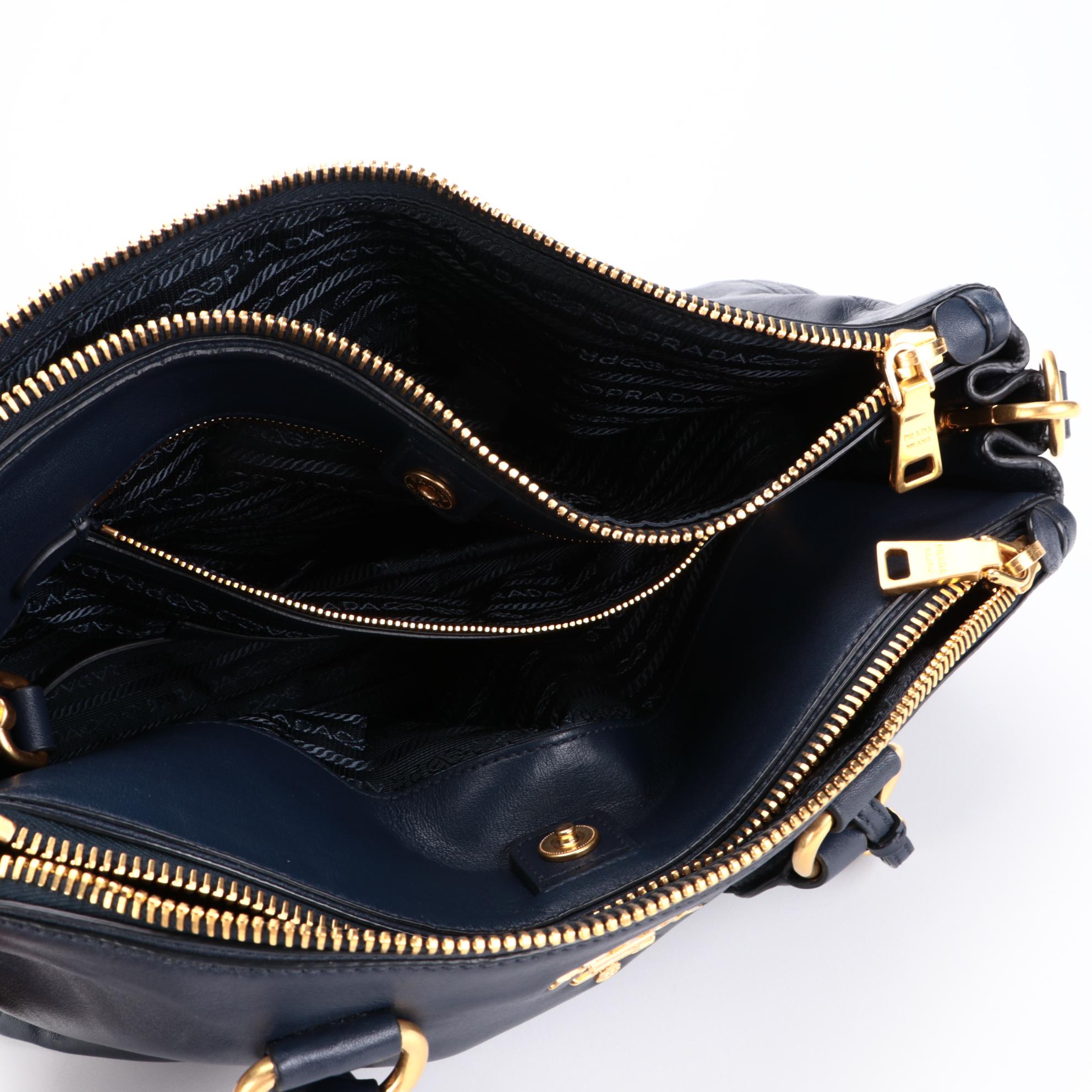 Prada Navy Leather Two-Way Handbag